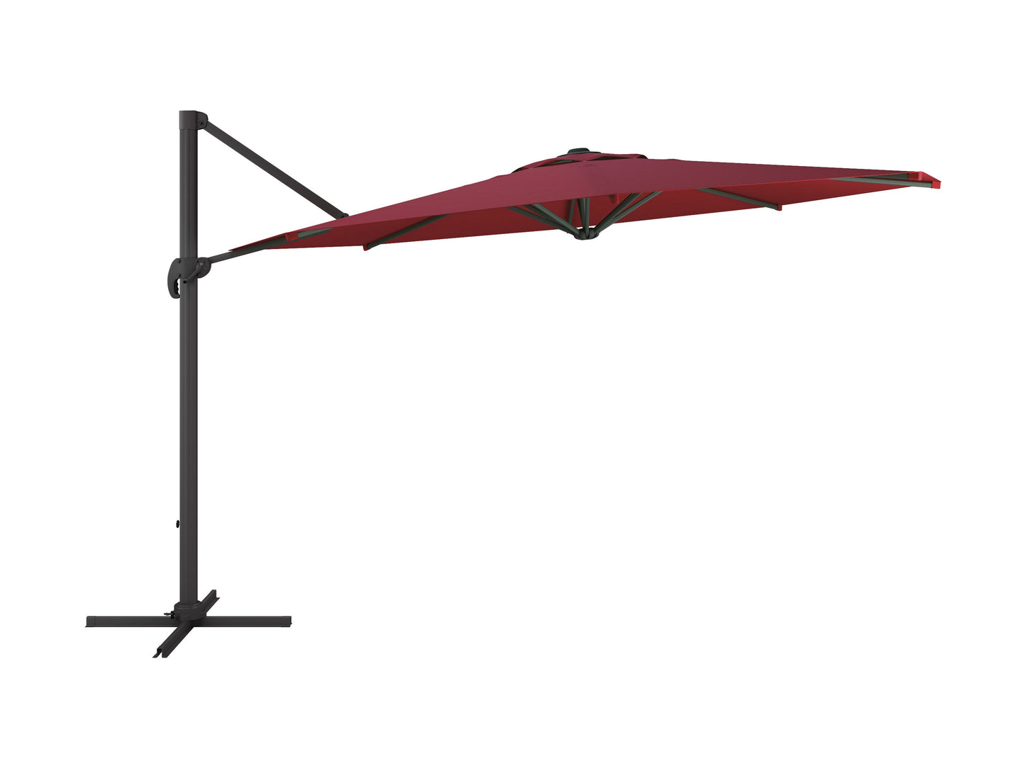 Wine red 11.5ft deluxe offset patio umbrella with sturdy aluminum frame, crank lift system, and UV-resistant canopy, perfect for outdoor shade on patios, gardens, or poolside areas.