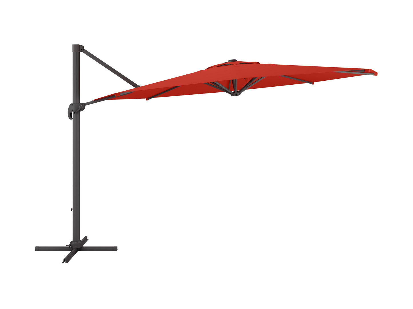 Crimson red deluxe offset patio umbrella with 11.5ft canopy, featuring a sturdy aluminum frame, adjustable tilt, and weather-resistant fabric, ideal for outdoor seating areas and garden decor.
