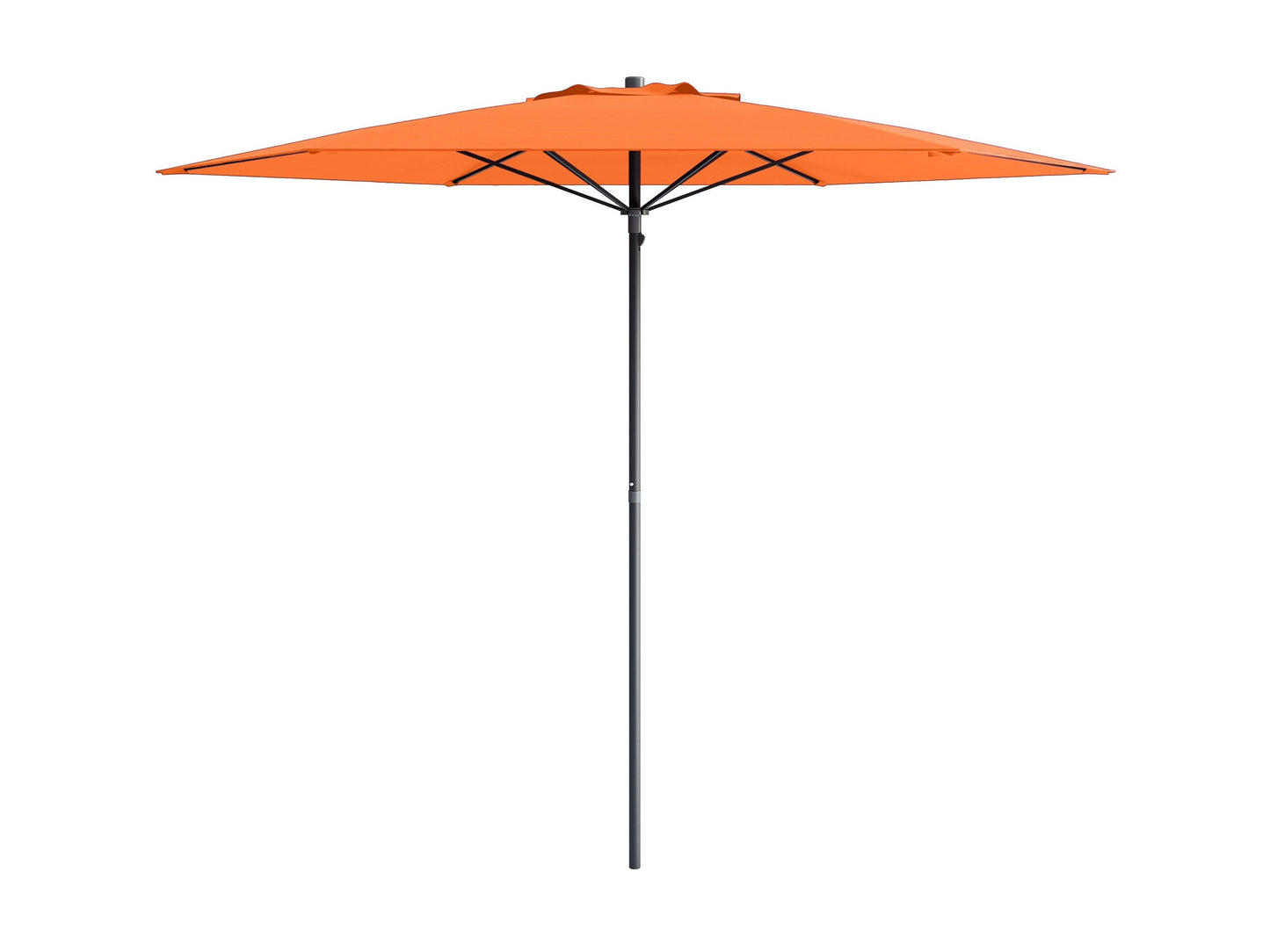Bright orange 7.5ft beach umbrella with sturdy aluminum pole, UV-resistant fabric, and tilt mechanism for adjustable shade. Perfect for outdoor use, providing ample sun protection on sandy beaches or backyard patios.