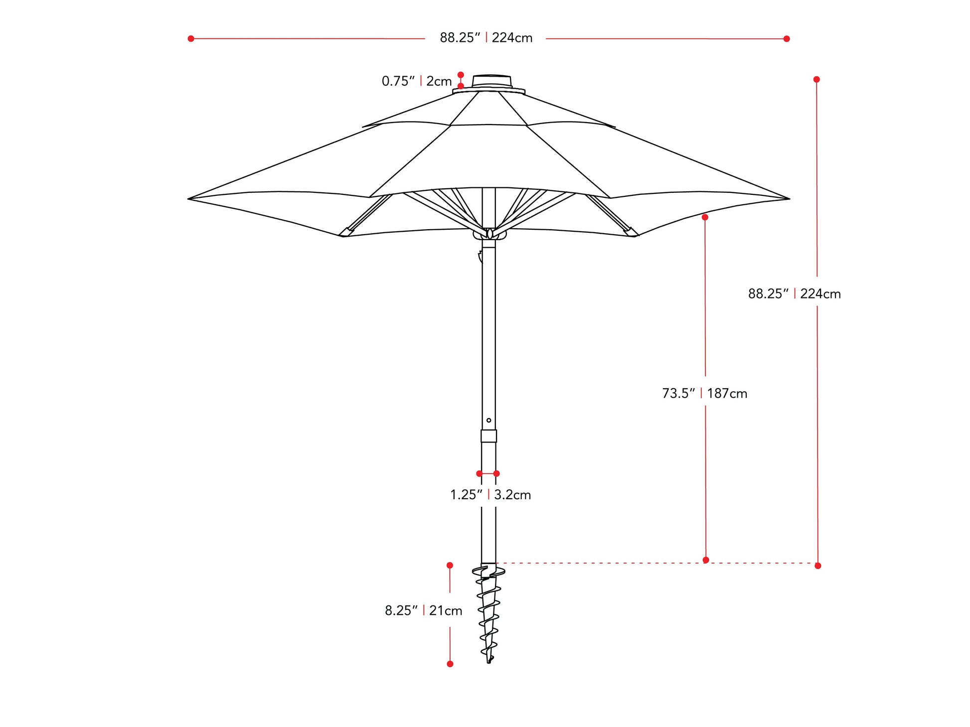 Yellow 7.5ft beach umbrella with sturdy aluminum pole, UV-resistant fabric, and adjustable tilt feature. Ideal for seaside relaxation, providing ample shade and weather protection.