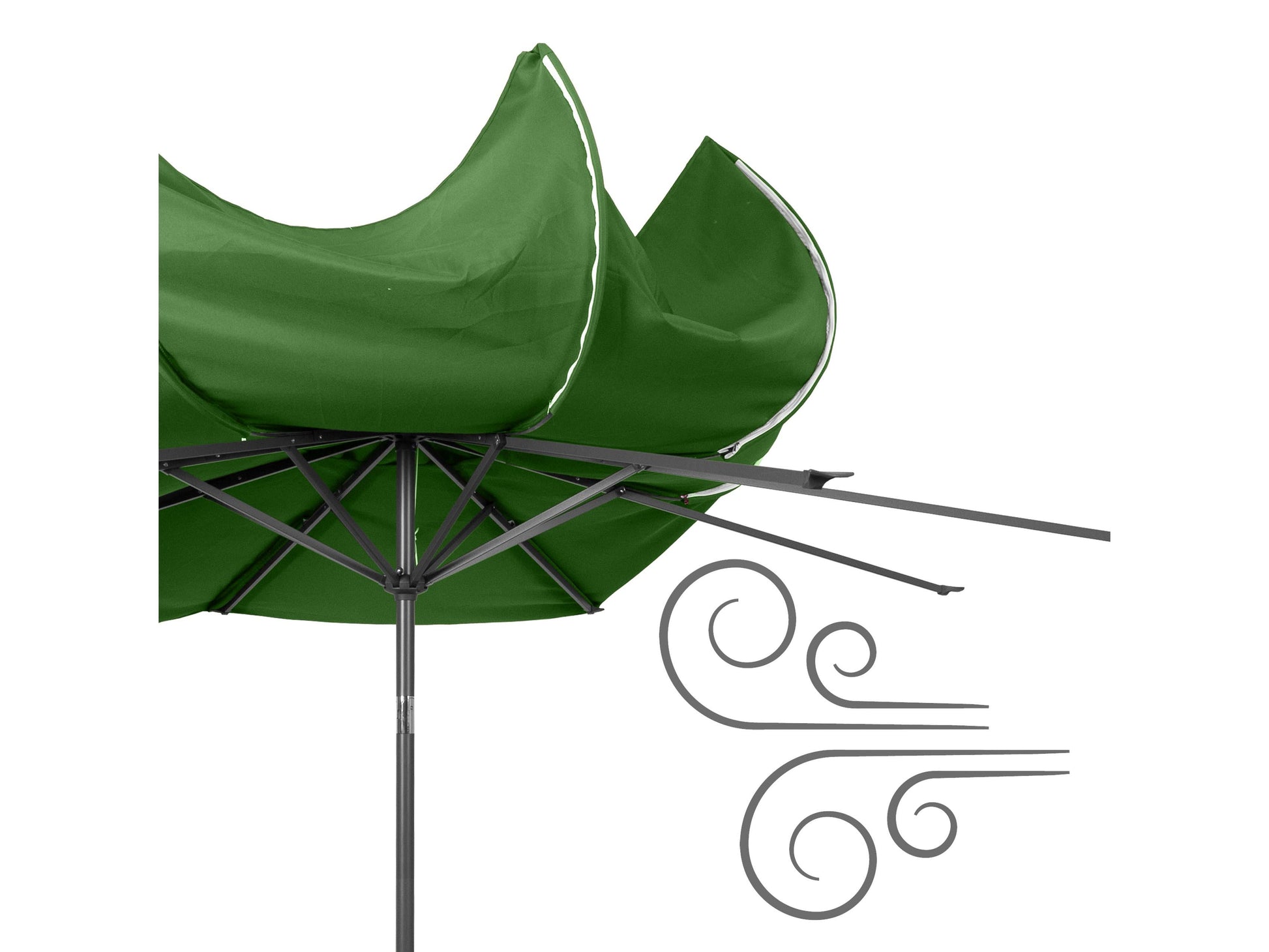 Forest green 10ft patio umbrella with wind-resistant design, sturdy aluminum pole, and UV-protective canopy, ideal for outdoor seating areas, gardens, and patios.