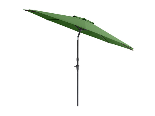 Forest green 10ft patio umbrella with wind-resistant design, sturdy aluminum pole, and UV-protective canopy, ideal for outdoor seating areas, gardens, and patios.