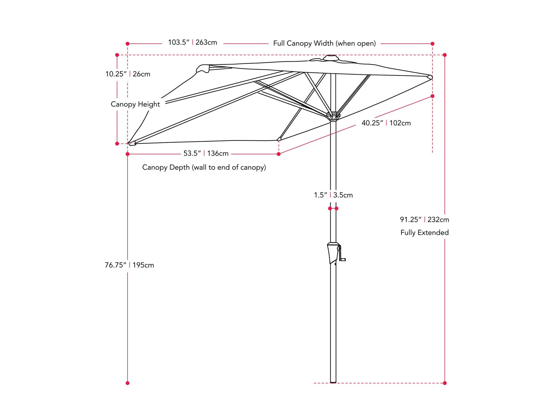 Turquoise 8.5ft half umbrella with durable fabric canopy, adjustable tilt mechanism, and sturdy metal frame, perfect for small patios or balconies, providing ample shade and UV protection.