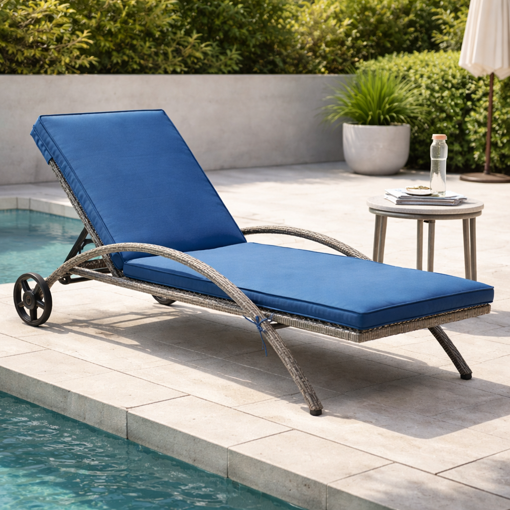 PRK-272-L  |  Grey and Blue Outdoor Wicker Lounge Chair - FINAL SALE ITEM