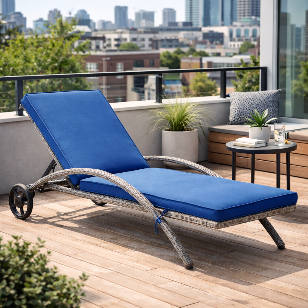 PRK-272-L  |  Grey and Blue Outdoor Wicker Lounge Chair - FINAL SALE ITEM