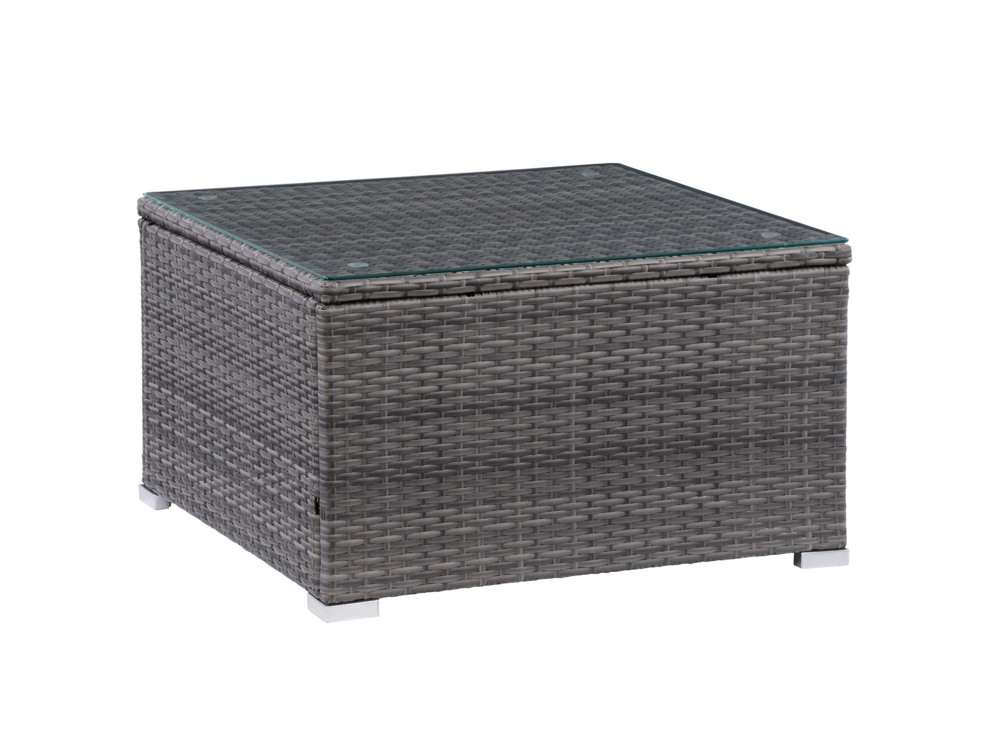 Grey square outdoor coffee table made from weather-resistant materials with a sleek, minimalist design and smooth finish, perfect for patio or garden use.