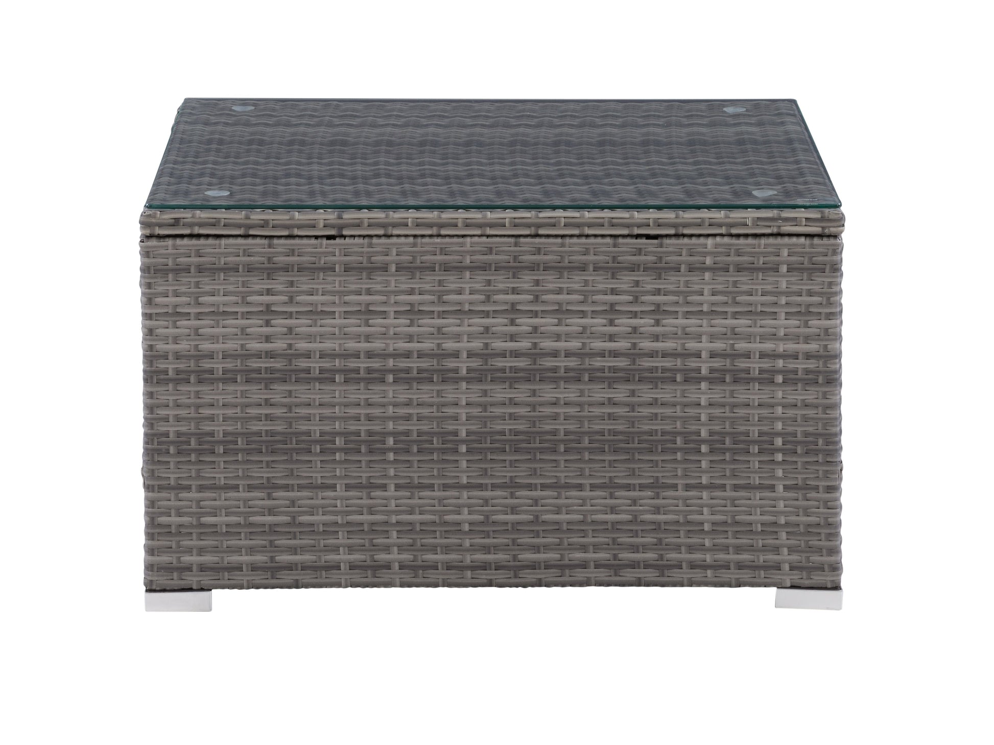 Grey square outdoor coffee table made from weather-resistant materials with a sleek, minimalist design and smooth finish, perfect for patio or garden use.