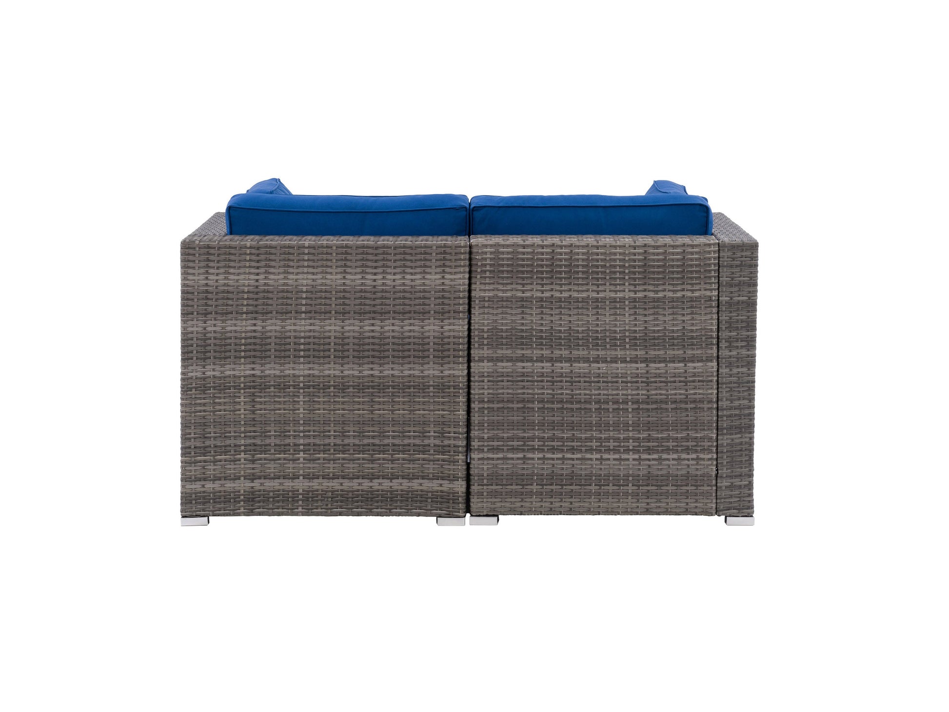Natural wood outdoor loveseat with beige cushions, featuring a slatted backrest and armrests. The sturdy frame complements modern patio decor, ideal for relaxing in outdoor spaces.