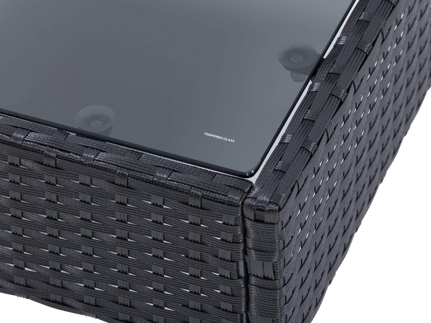 Black and grey 6-piece patio sectional set with weather-resistant cushions, modular design, and sleek metal frame. Ideal for outdoor lounging and entertaining.