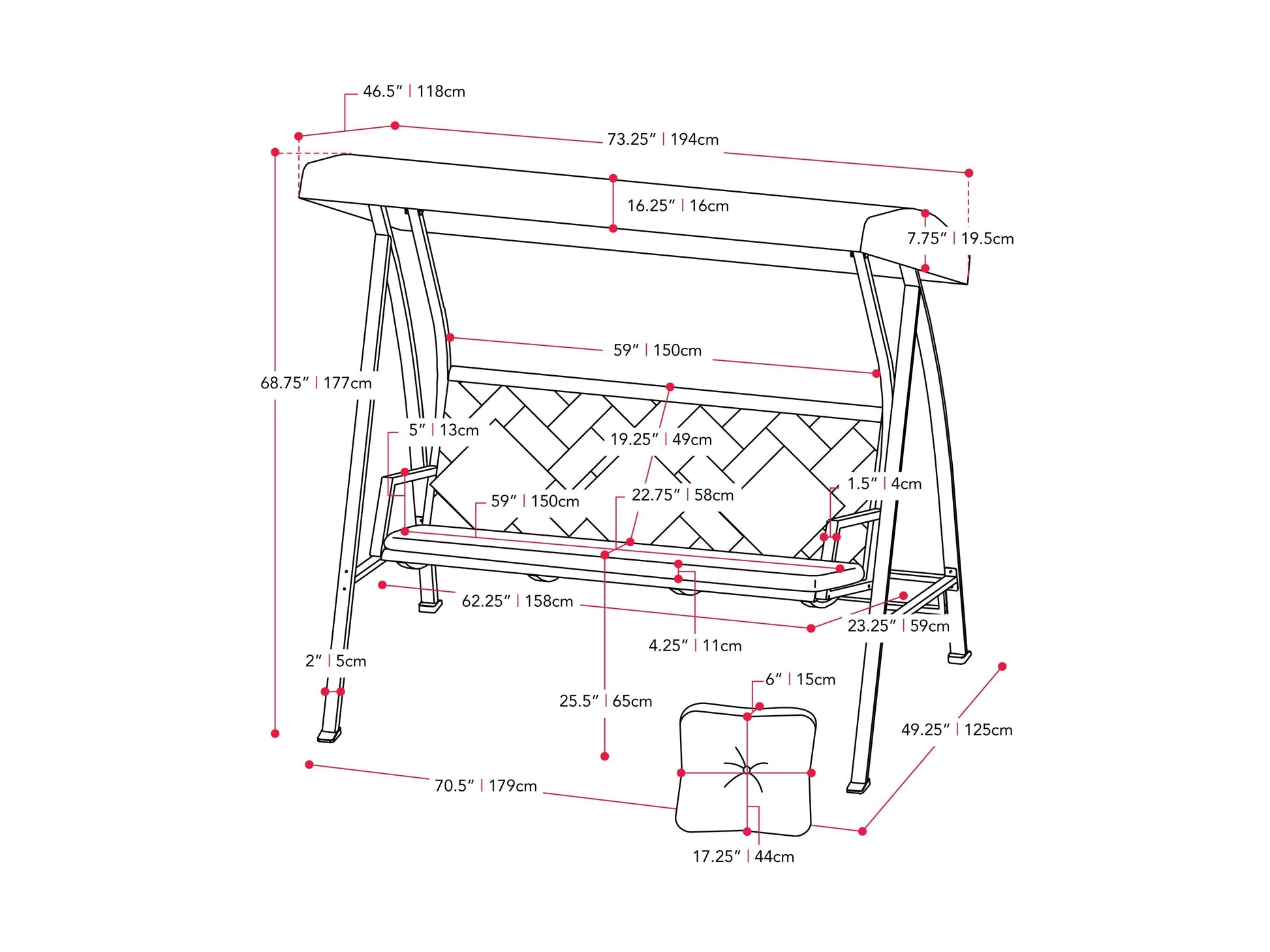 Grey patio swing with canopy, featuring a sturdy metal frame, comfortable cushioned seats, and weather-resistant fabric. Ideal for outdoor relaxation in gardens, patios, or backyards.