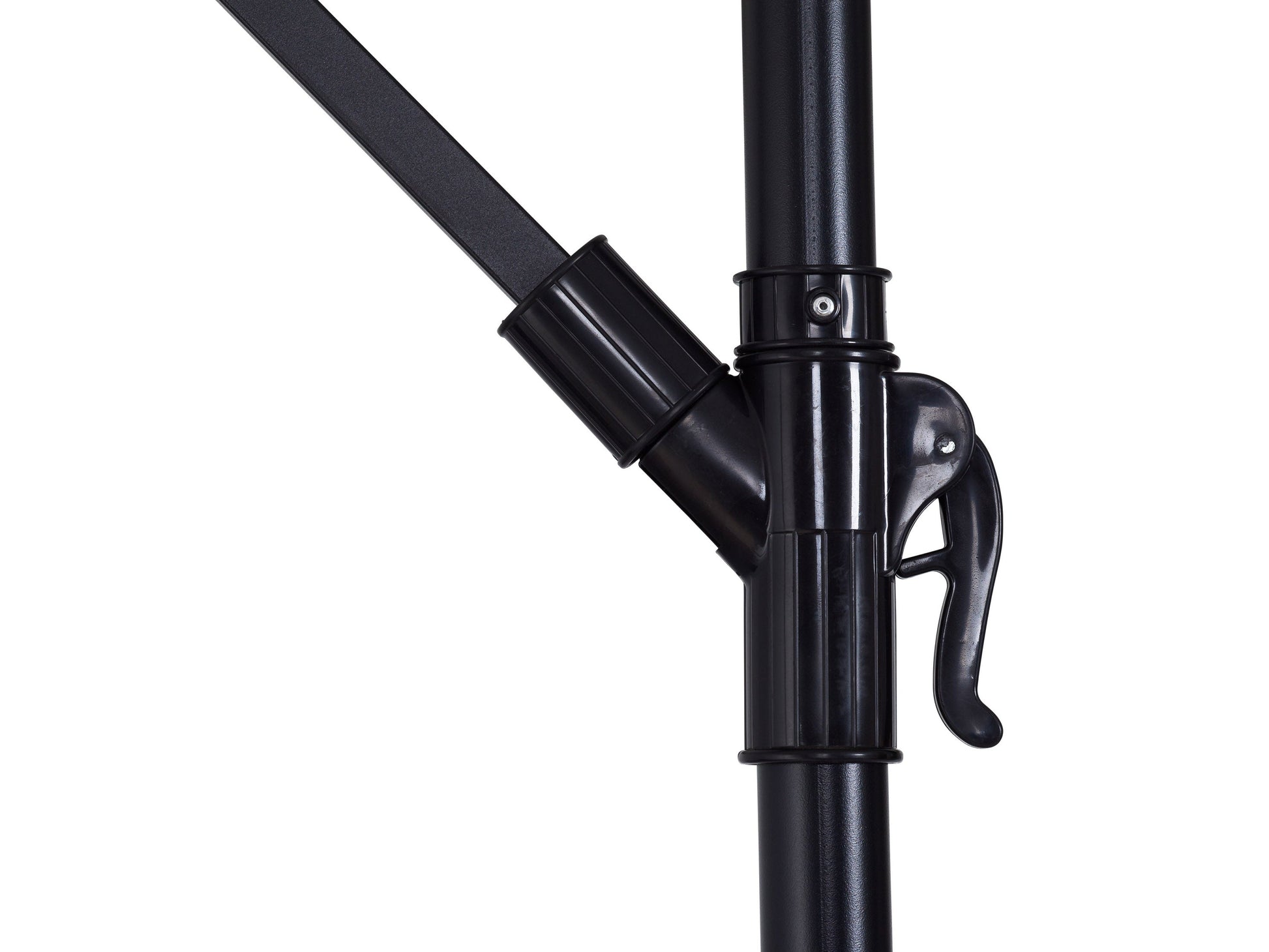 Grey 9ft cantilever patio umbrella with tilting feature, sturdy aluminum frame, weather-resistant fabric, and crank lift system, ideal for outdoor shade on patios or gardens.