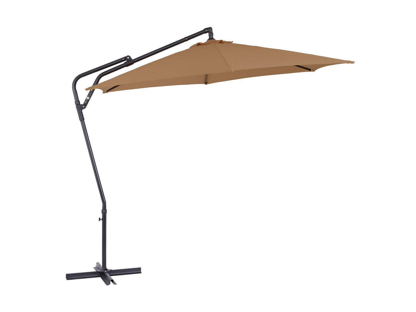 10ft taupe cantilever patio umbrella with tilting feature, sturdy aluminum frame, and UV-resistant fabric, ideal for outdoor shade on decks, patios, and gardens.