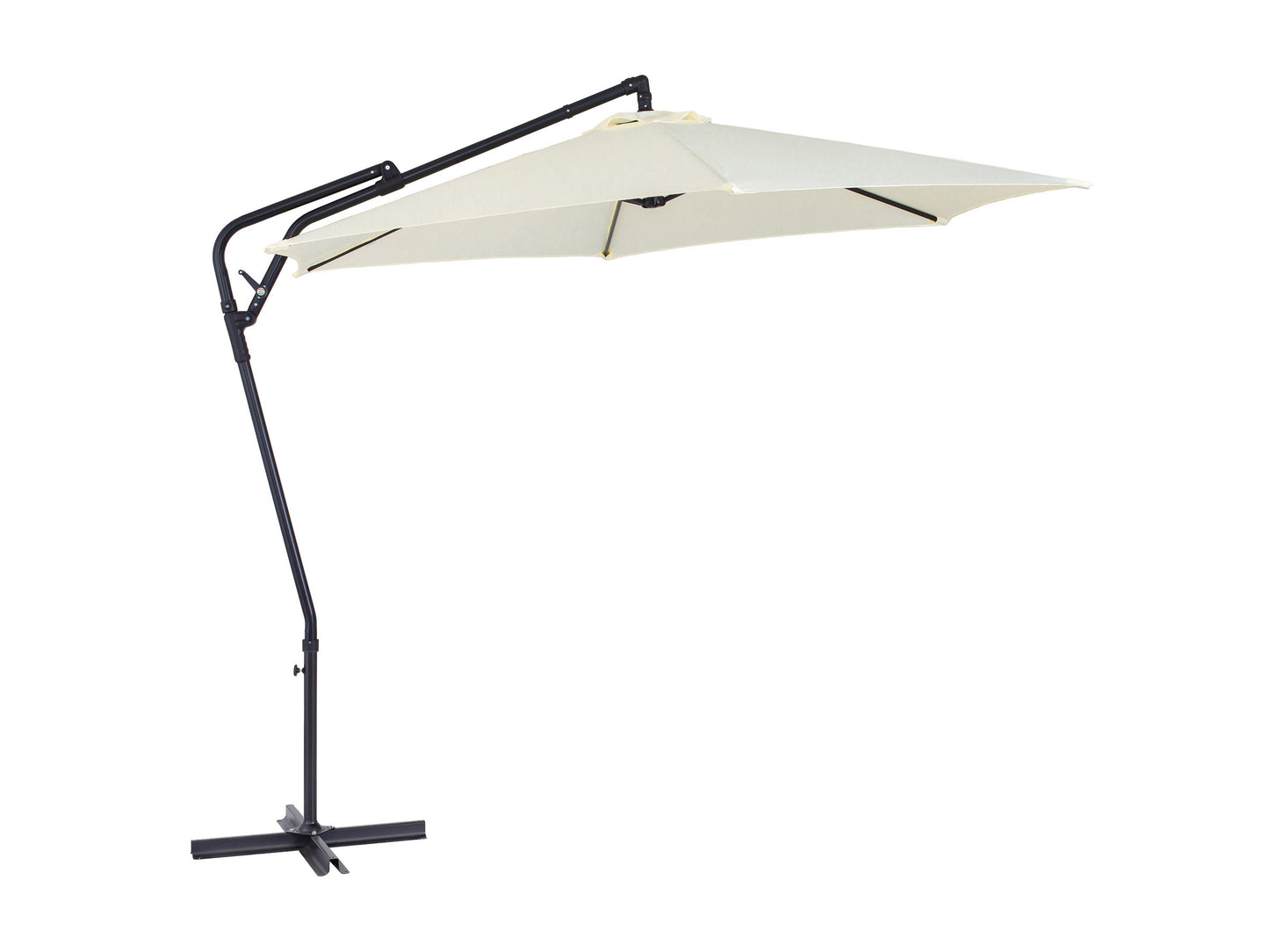 10ft cantilever patio umbrella in warm white with tilting feature, sturdy aluminum frame, and UV-resistant canopy, perfect for outdoor shading and garden decor.