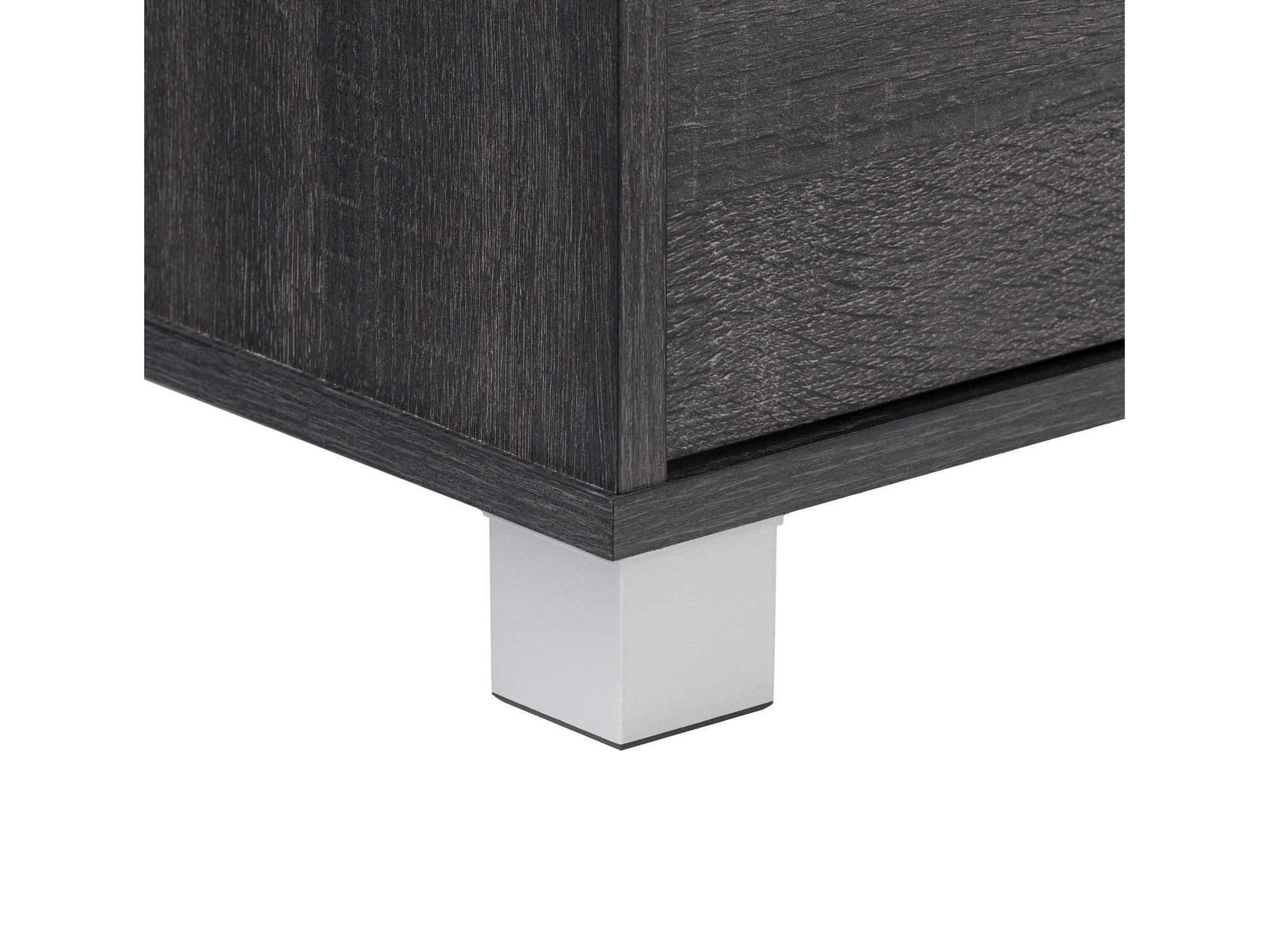 Dark grey modern TV stand for TVs up to 85 inches, featuring sleek lines, ample storage with open shelves and cabinets, made of high-quality wood and metal accents, perfect for contemporary living rooms.