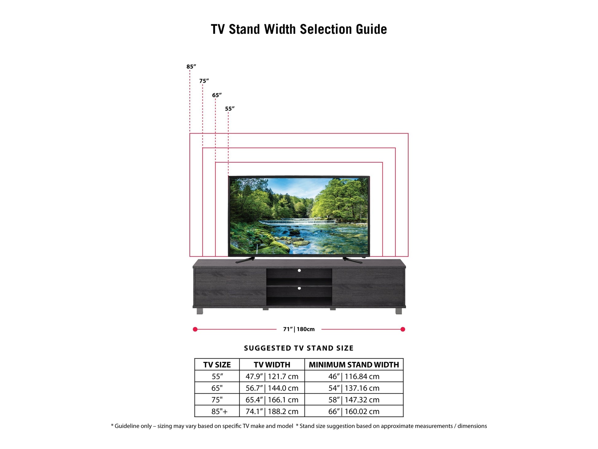 Dark grey modern TV stand for TVs up to 85 inches, featuring sleek lines, ample storage with open shelves and cabinets, made of high-quality wood and metal accents, perfect for contemporary living rooms.