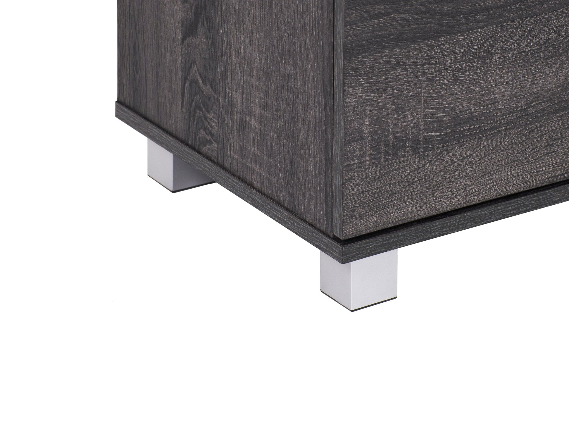 Dark wood media cabinet with two glass doors, adjustable shelves, and sleek metal handles. Ideal for organizing electronics, books, and decor. Modern design with a rich walnut finish. Perfect for living rooms and media centers.