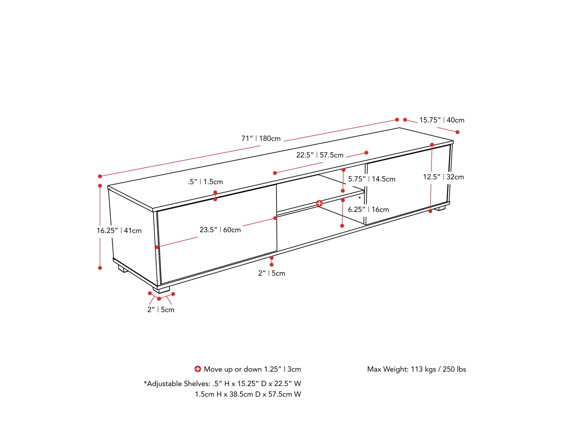 Brown and white modern TV stand with sleek design, accommodates TVs up to 85 inches, features open shelving, and minimalist metal legs.