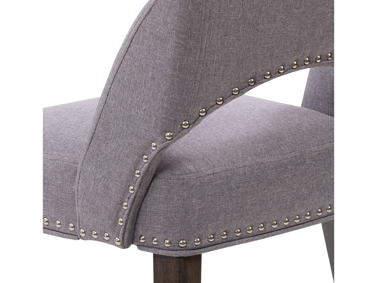 Set of 2 grey mid-century dining chairs with cushioned seats, wooden legs, and sleek design, perfect for modern dining rooms or kitchens.