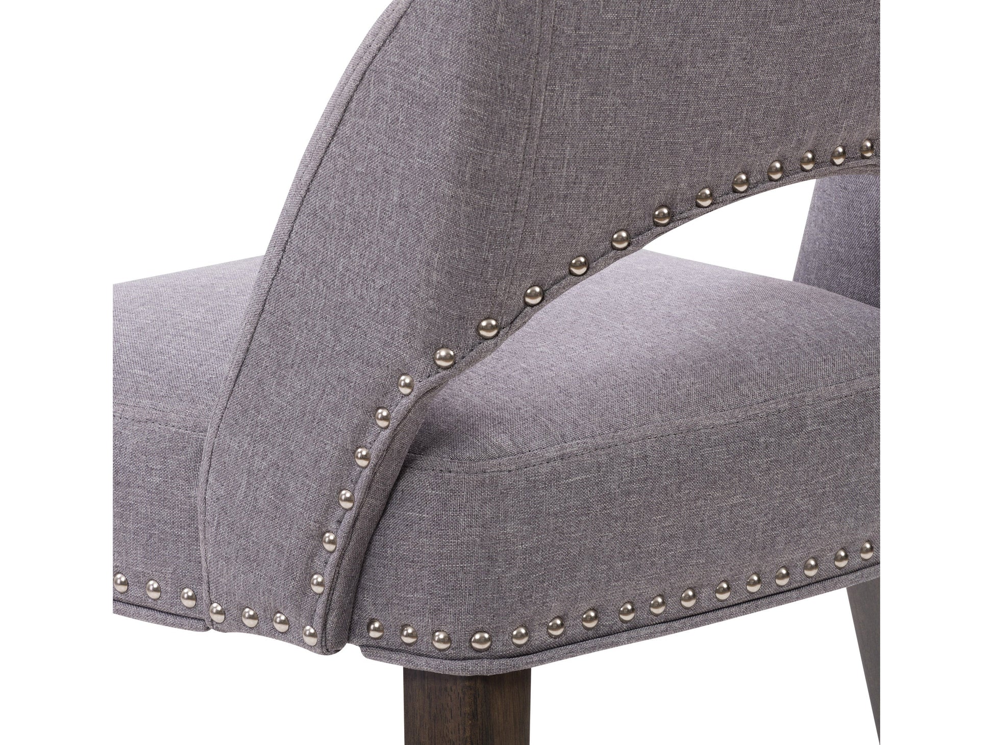 Set of 2 grey mid-century dining chairs with cushioned seats, wooden legs, and sleek design, perfect for modern dining rooms or kitchens.