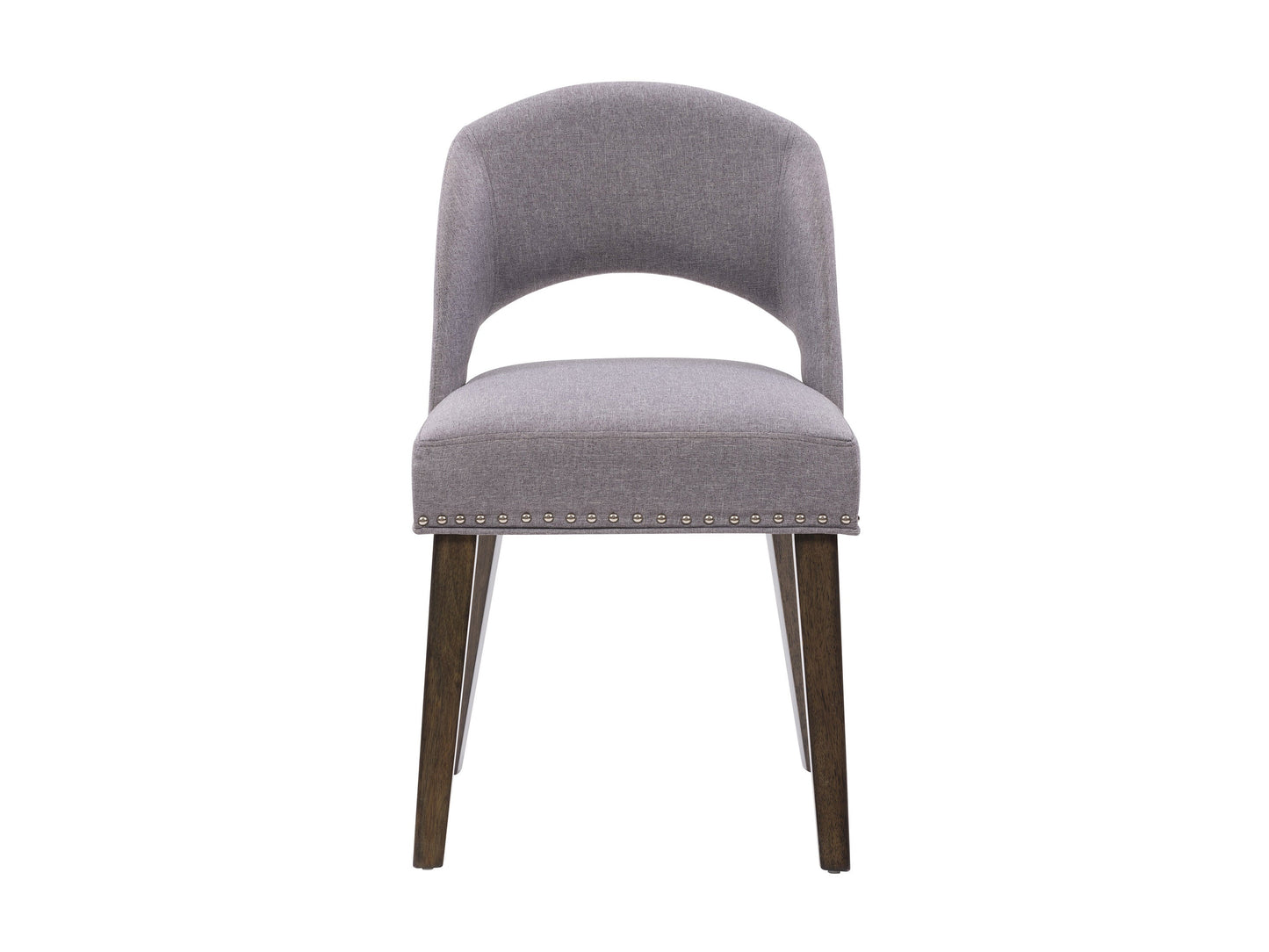 Set of 2 grey mid-century dining chairs with cushioned seats, wooden legs, and sleek design, perfect for modern dining rooms or kitchens.