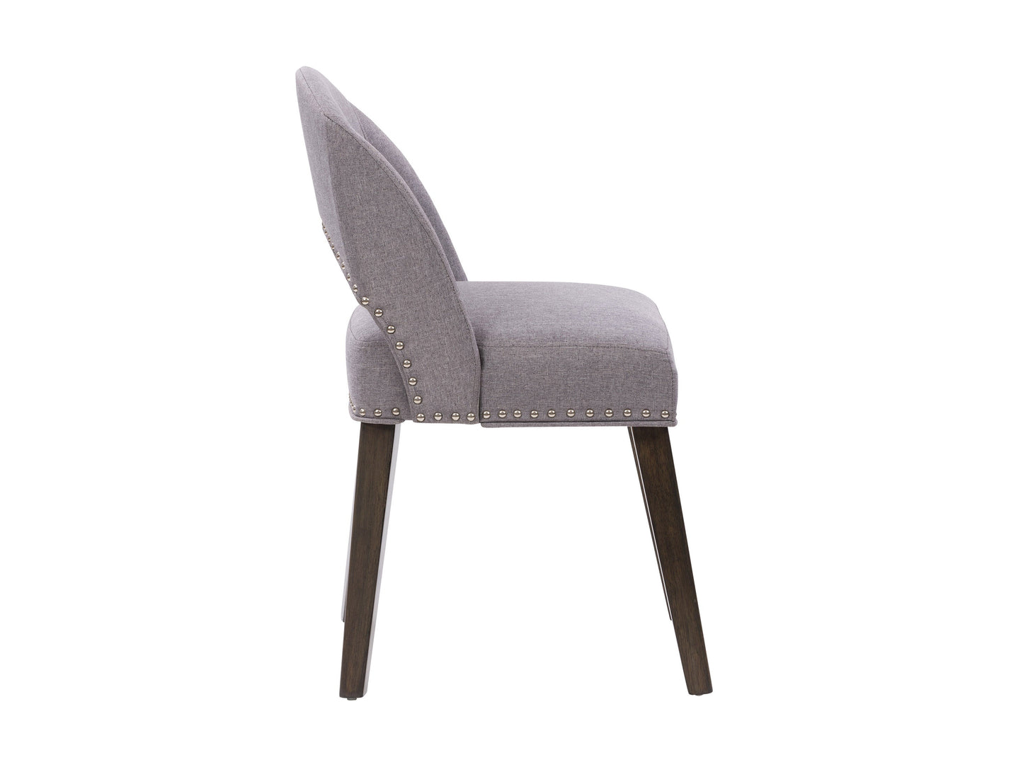 Set of 2 grey mid-century dining chairs with cushioned seats, wooden legs, and sleek design, perfect for modern dining rooms or kitchens.