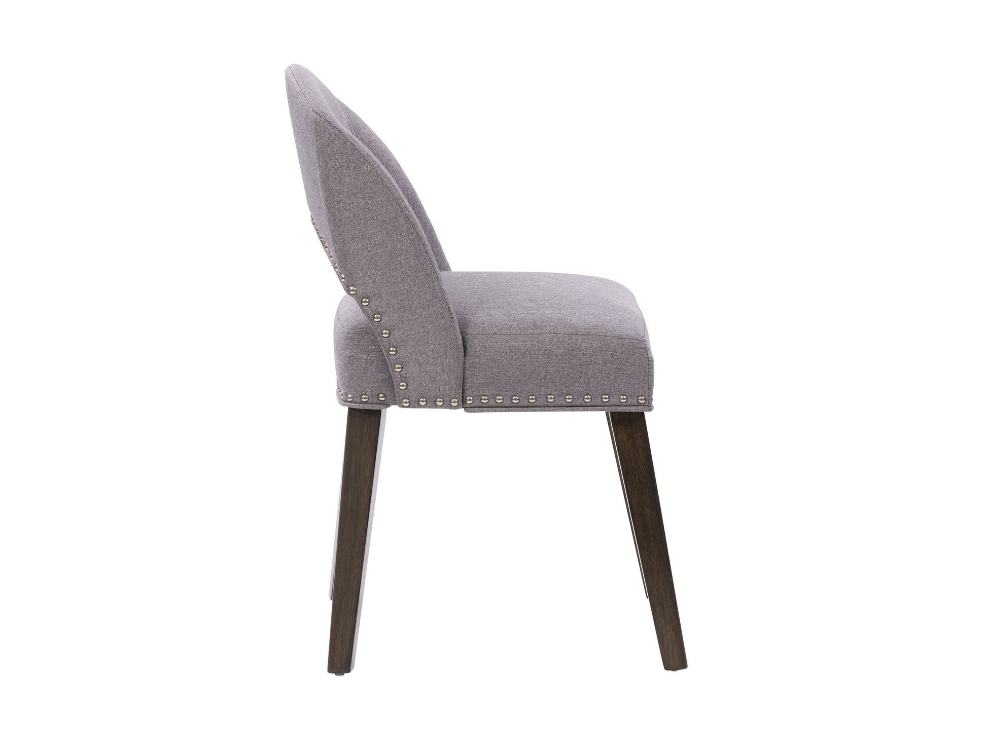 Set of 2 grey mid-century dining chairs with cushioned seats, wooden legs, and sleek design, perfect for modern dining rooms or kitchens.