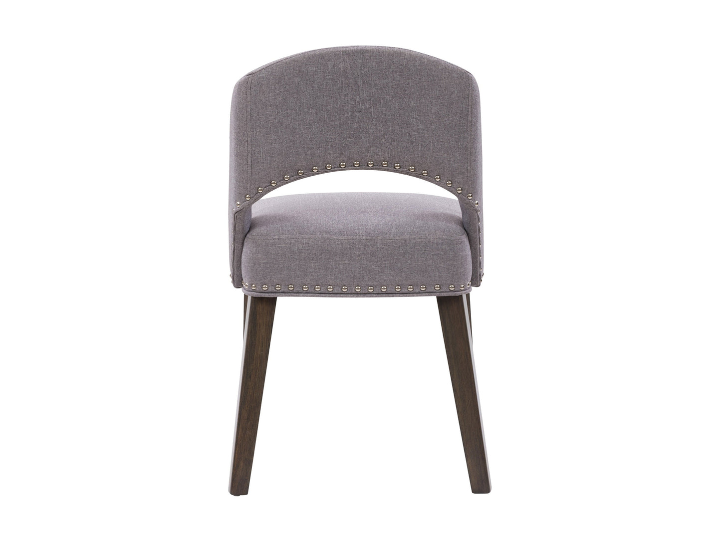 Set of 2 grey mid-century dining chairs with cushioned seats, wooden legs, and sleek design, perfect for modern dining rooms or kitchens.