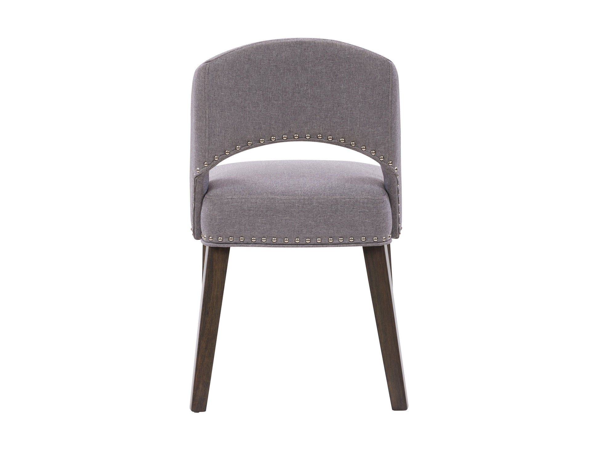 Set of 2 grey mid-century dining chairs with cushioned seats, wooden legs, and sleek design, perfect for modern dining rooms or kitchens.