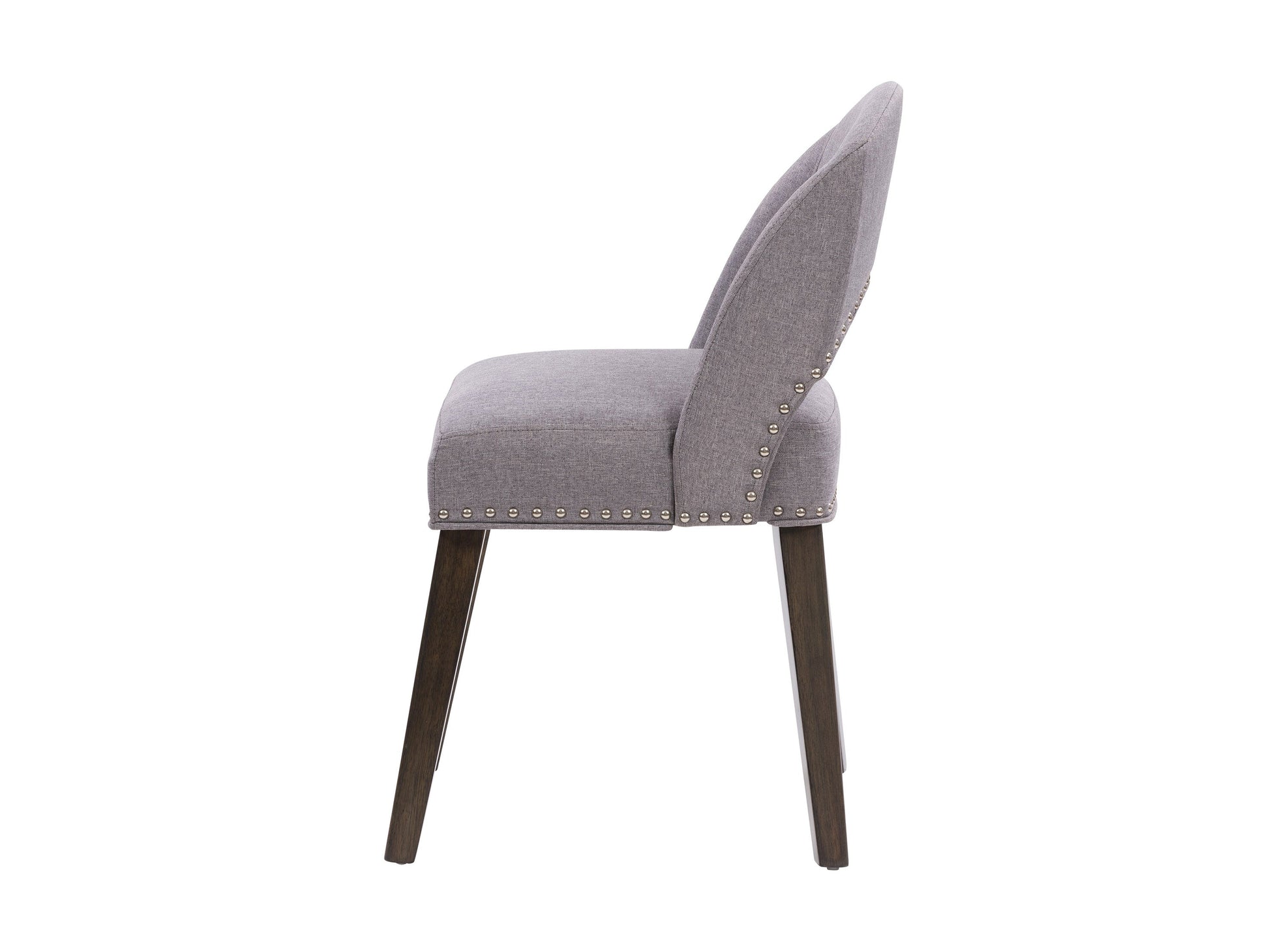 Set of 2 grey mid-century dining chairs with cushioned seats, wooden legs, and sleek design, perfect for modern dining rooms or kitchens.
