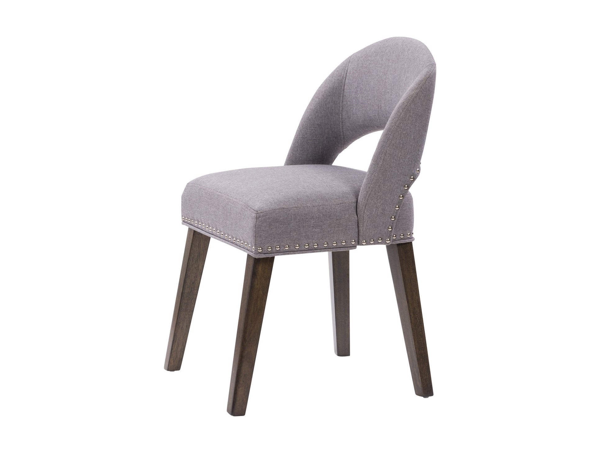 Set of 2 grey mid-century dining chairs with cushioned seats, wooden legs, and sleek design, perfect for modern dining rooms or kitchens.