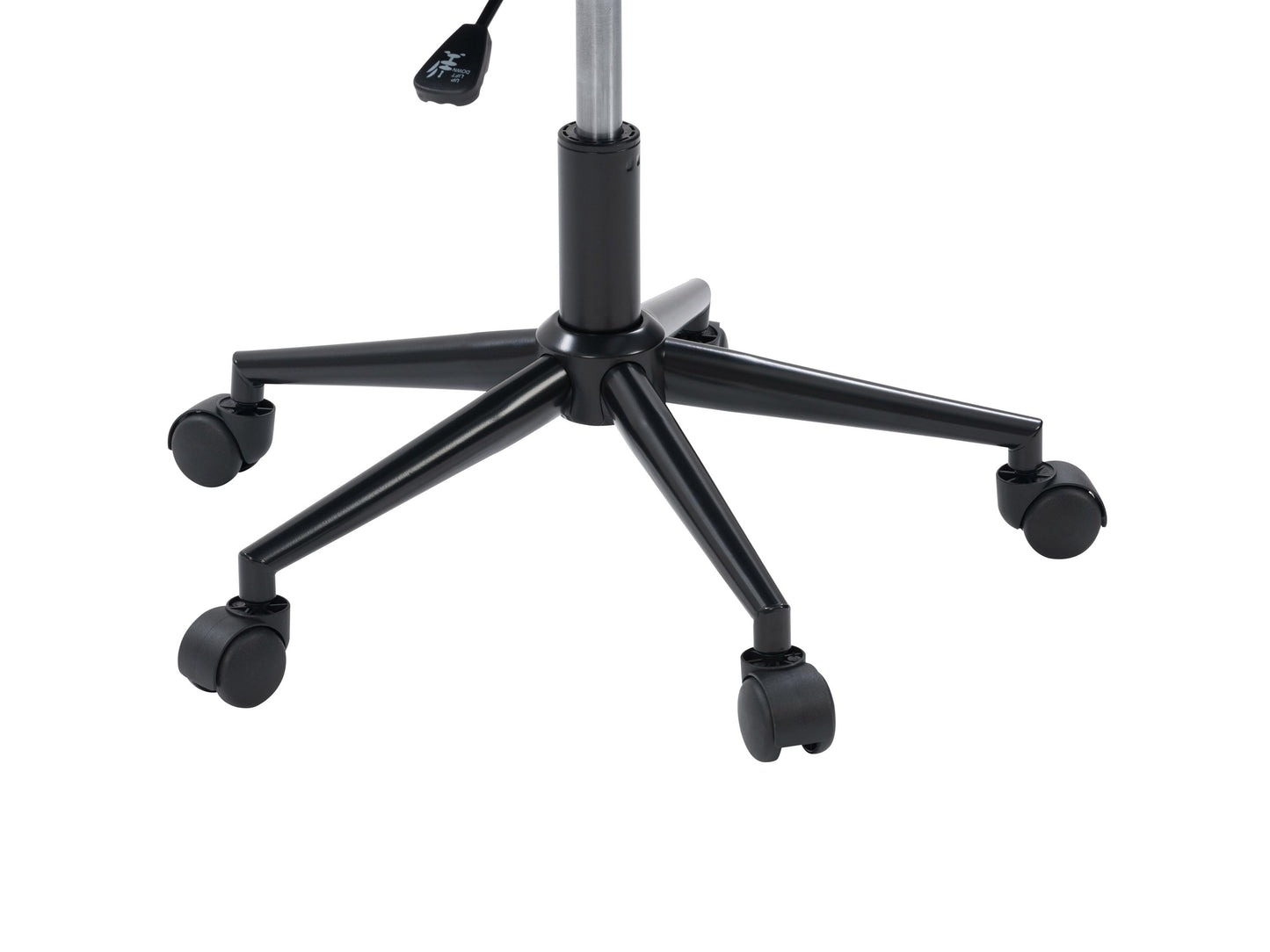 Light blue task chair with open back, ergonomic design, adjustable height, and cushioned seat, featuring a breathable mesh backrest and sleek metal base. Ideal for modern home offices and workspaces.