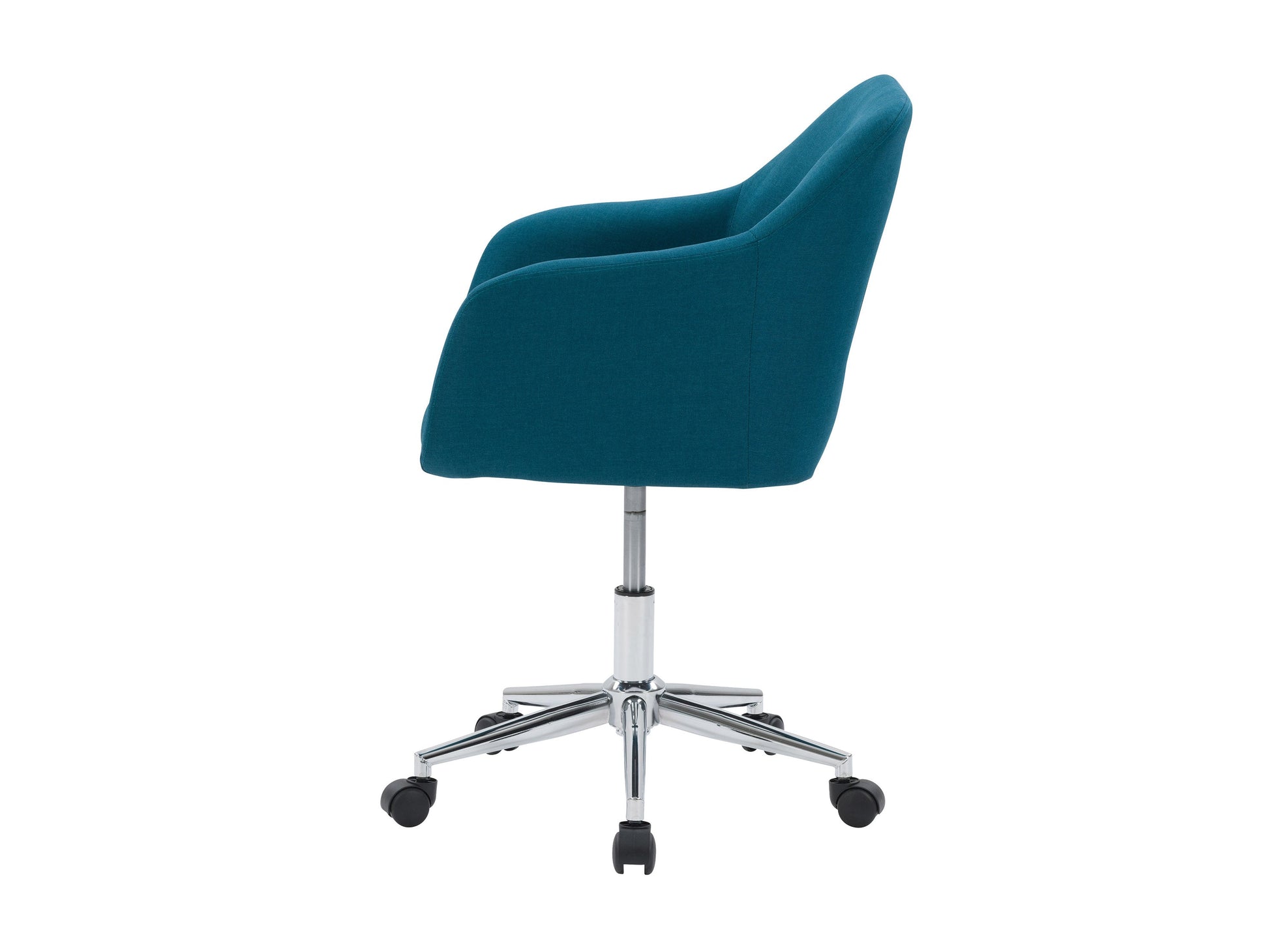 Dark blue office task chair with arms, featuring ergonomic design, breathable mesh back, adjustable height, and padded seat for comfort. Ideal for home or office use.