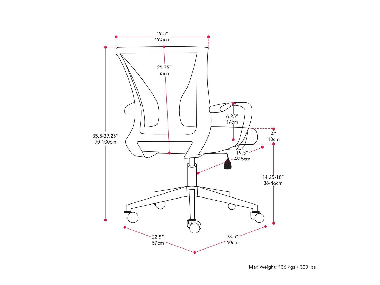Ergonomic black mesh task chair with adjustable armrests, white frame, and lumbar support. Features breathable mesh back, cushioned seat, and swivel base with wheels for mobility. Ideal for home office use.