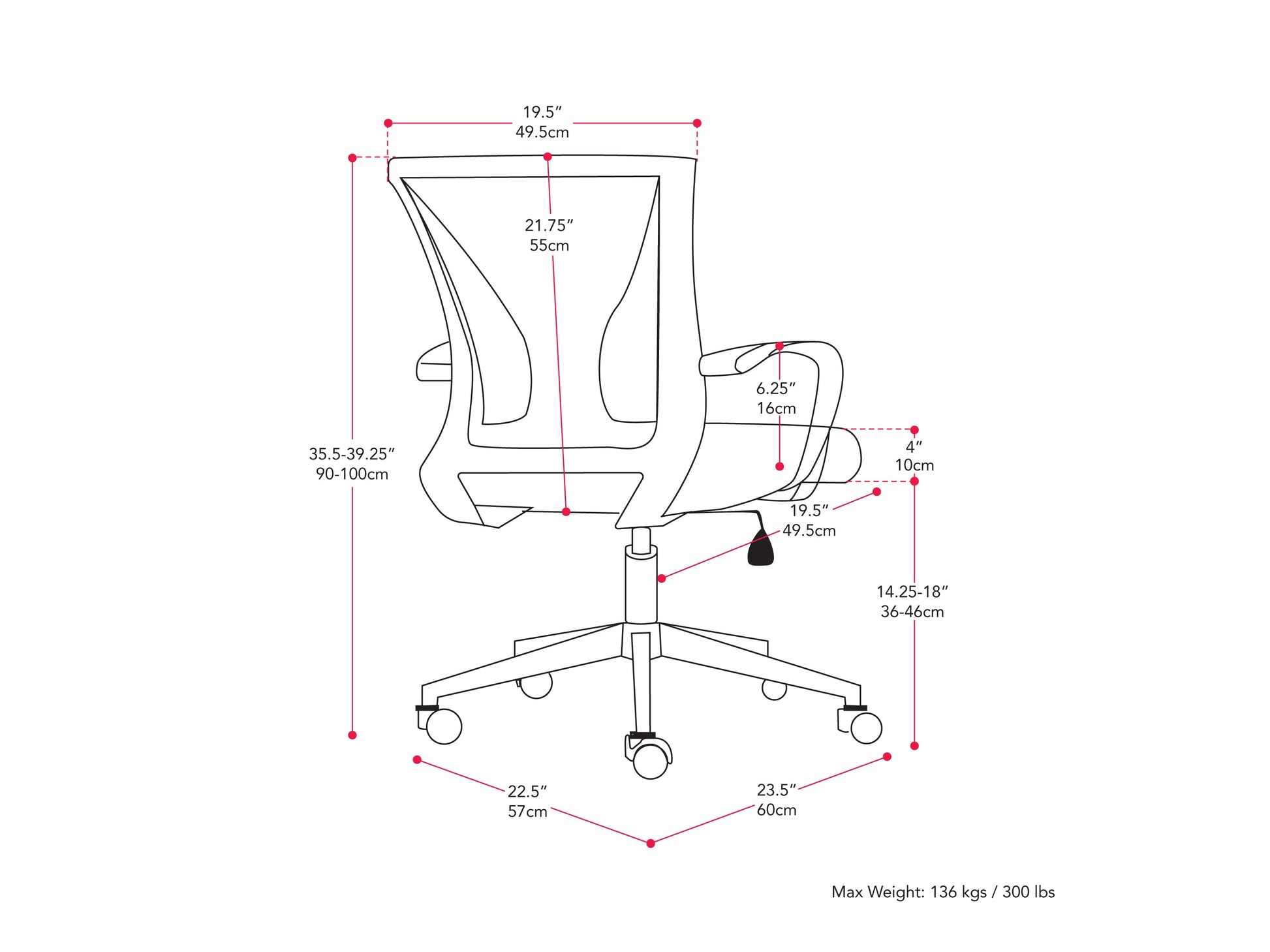 Ergonomic black mesh task chair with adjustable armrests, white frame, and lumbar support. Features breathable mesh back, cushioned seat, and swivel base with wheels for mobility. Ideal for home office use.