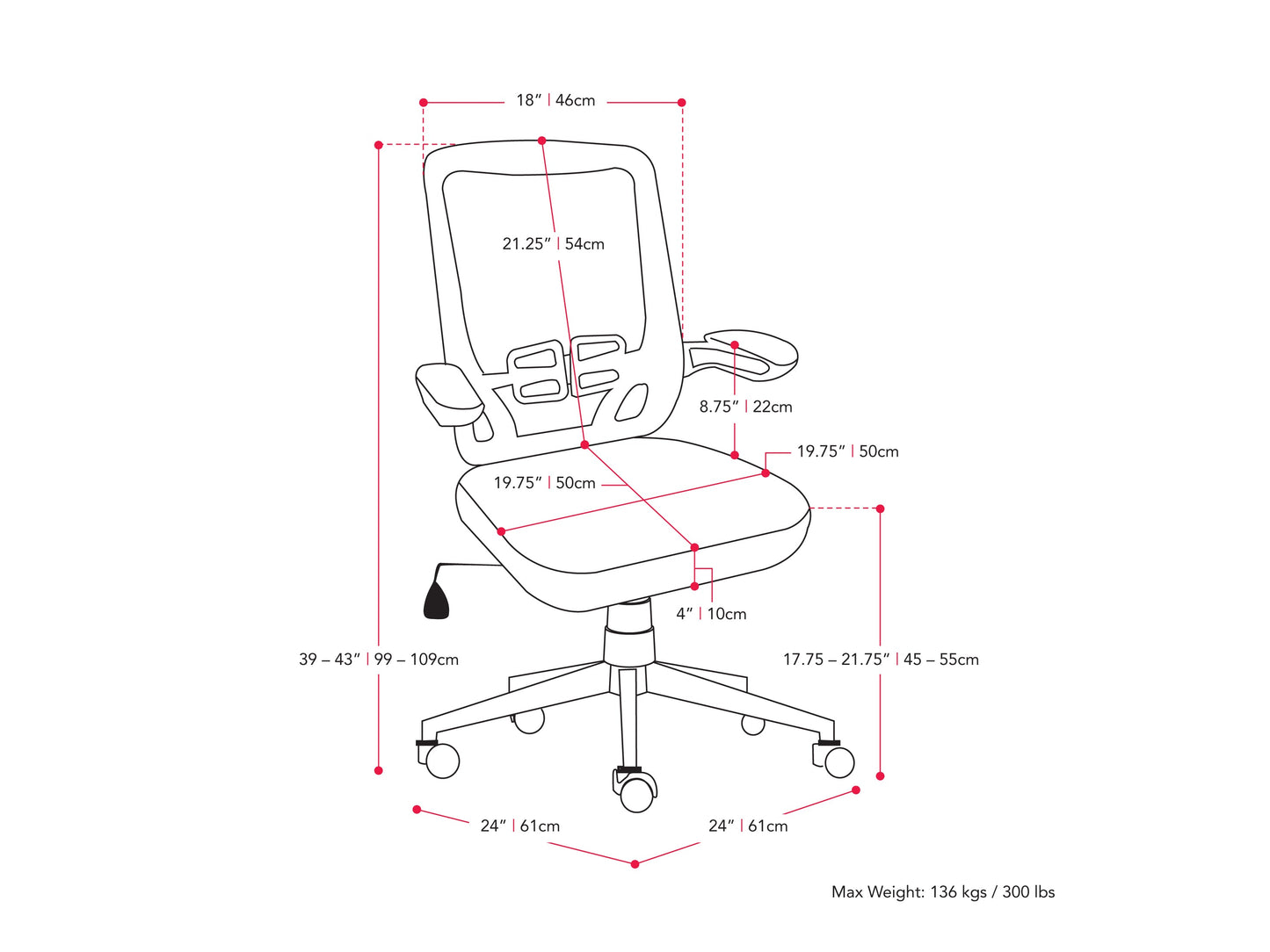 Red mesh office chair with ergonomic design, adjustable armrests, and lumbar support. Features breathable mesh back, cushioned seat, and swivel base with caster wheels, ideal for home or office use.