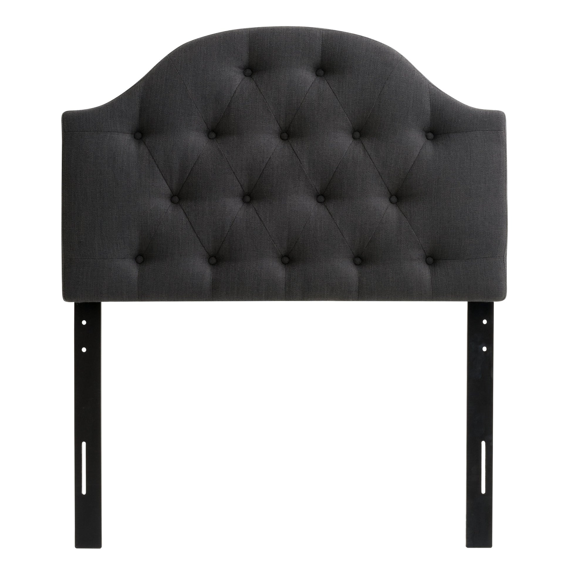 Dark grey diamond tufted headboard for twin/single bed, featuring plush upholstery, elegant button detailing, and a sturdy build, perfect for adding a touch of sophistication to any bedroom decor.