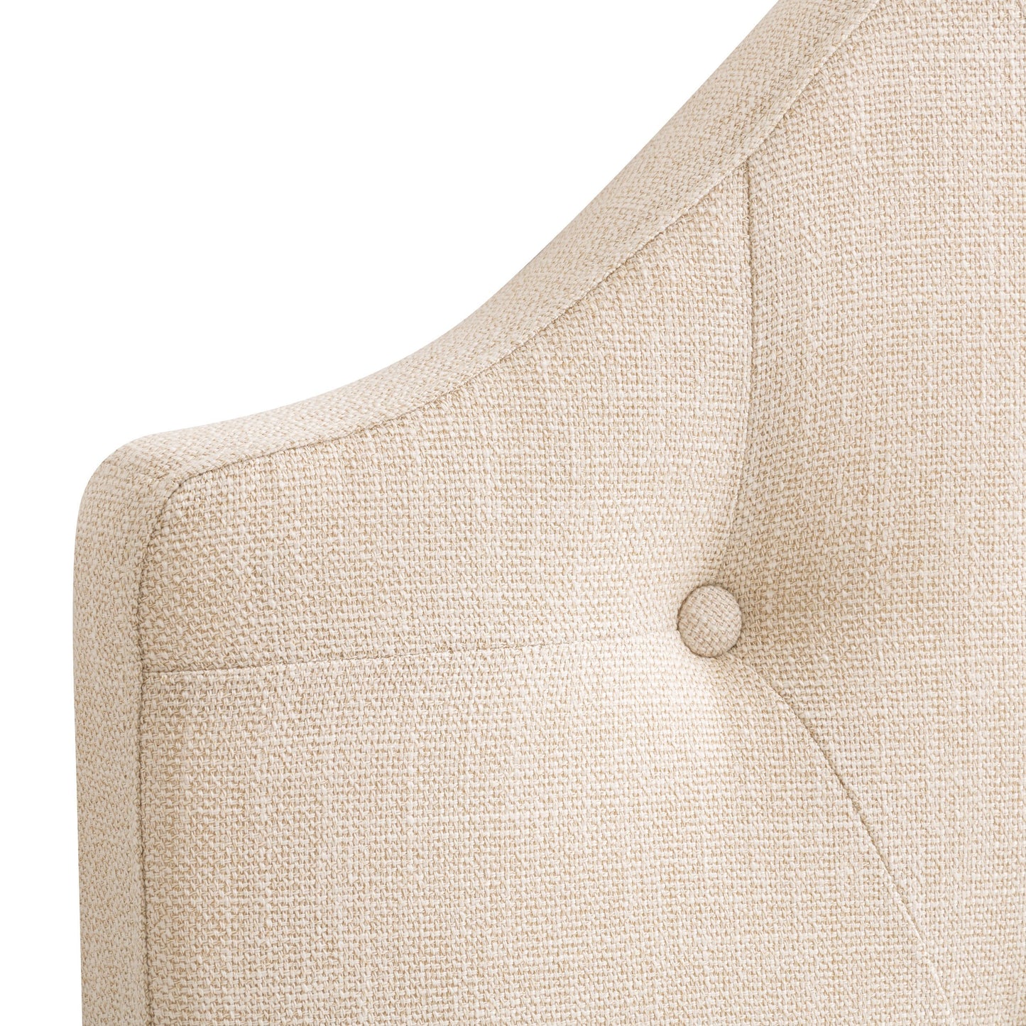 Diamond tufted twin headboard in beige fabric with elegant button detailing, soft padding, and a classic rectangular shape.