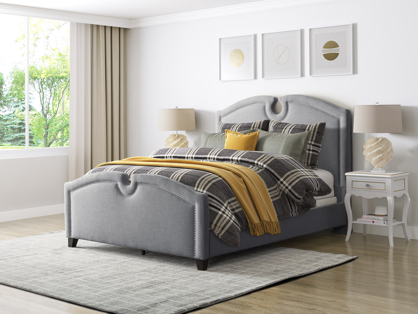 Modern twin bed with sleek black metal frame, wooden headboard, and footboard; features a minimalist design with clean lines, perfect for contemporary bedrooms.