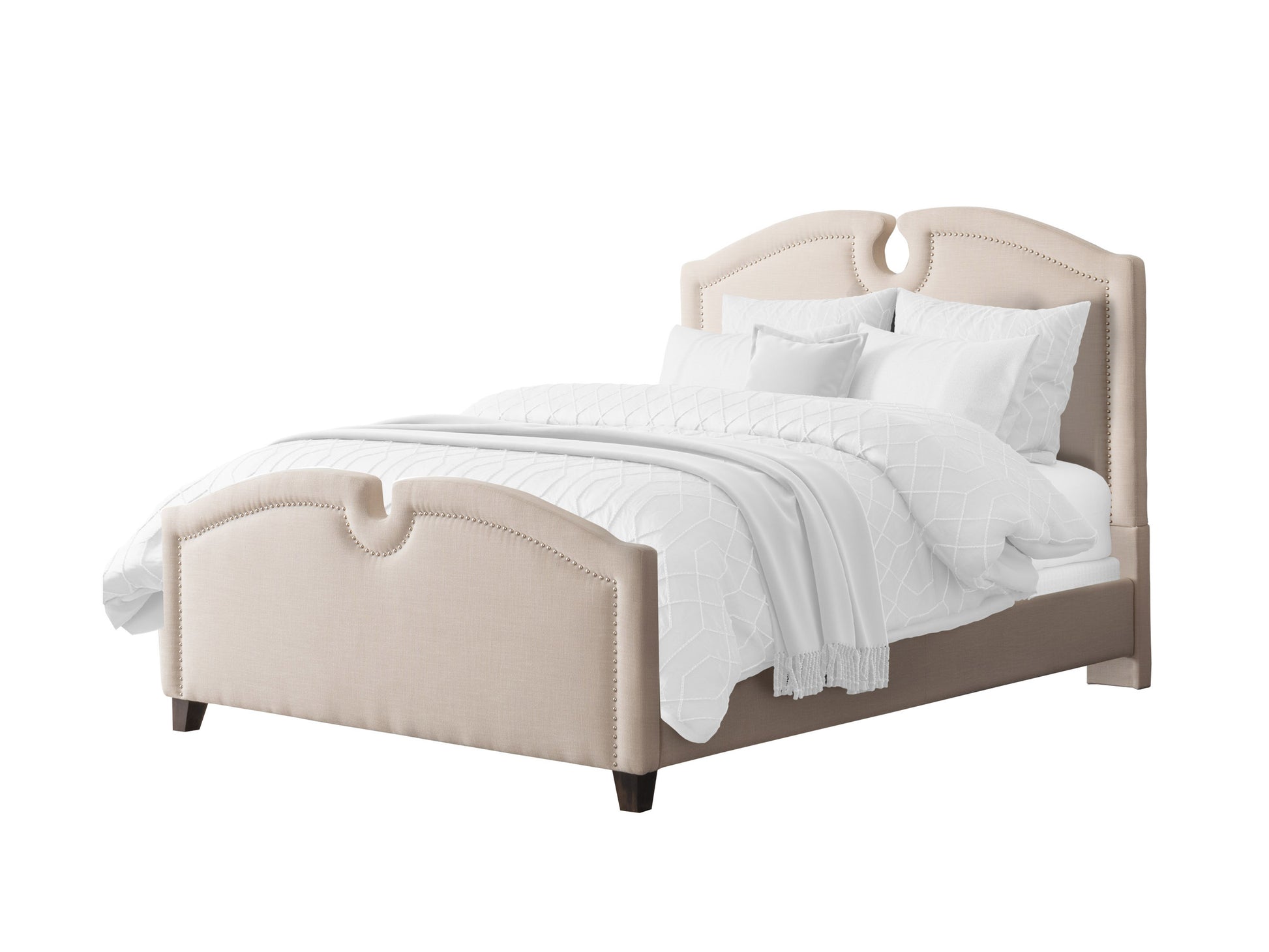 Modern twin bed with a sleek, minimalist design featuring a sturdy wooden frame in a rich walnut finish, complemented by a white upholstered headboard and footboard. Ideal for contemporary bedrooms.