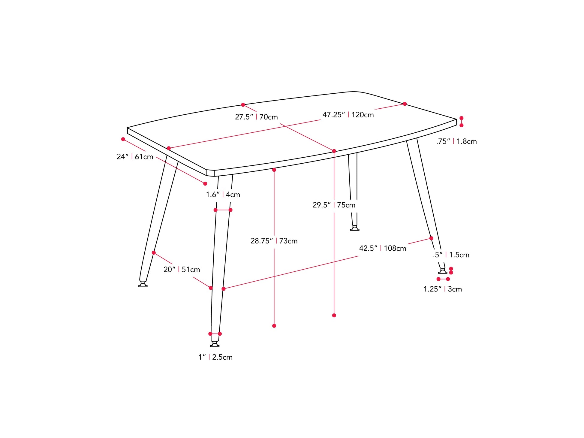 brown Dining Table for Small Spaces Thea Collection measurements diagram by CorLiving#color_brown