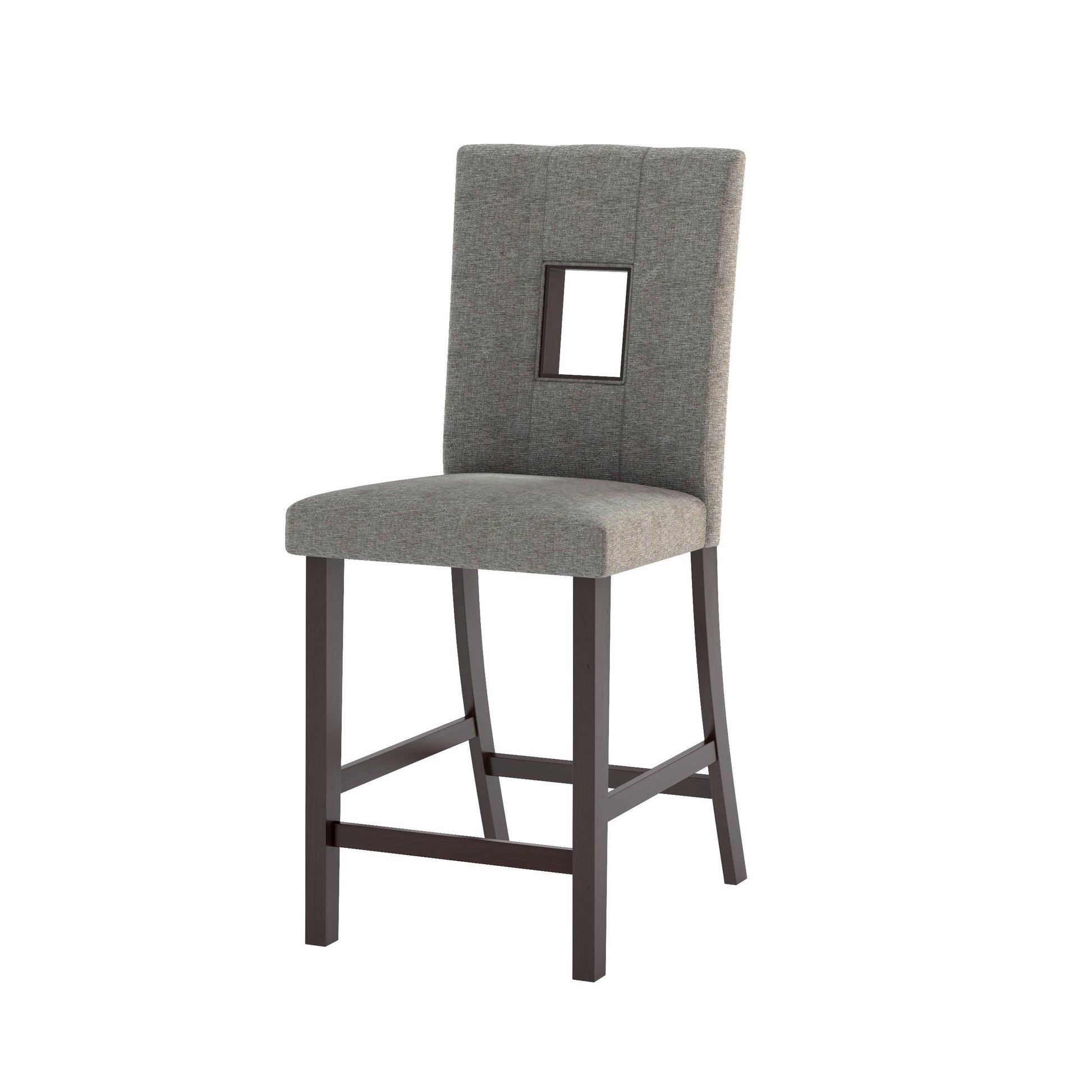 Set of 2 counter height dining chairs with cushioned seats, featuring a sleek black finish and wooden legs. Ideal for modern dining spaces, these chairs offer comfort and style with a contemporary design.