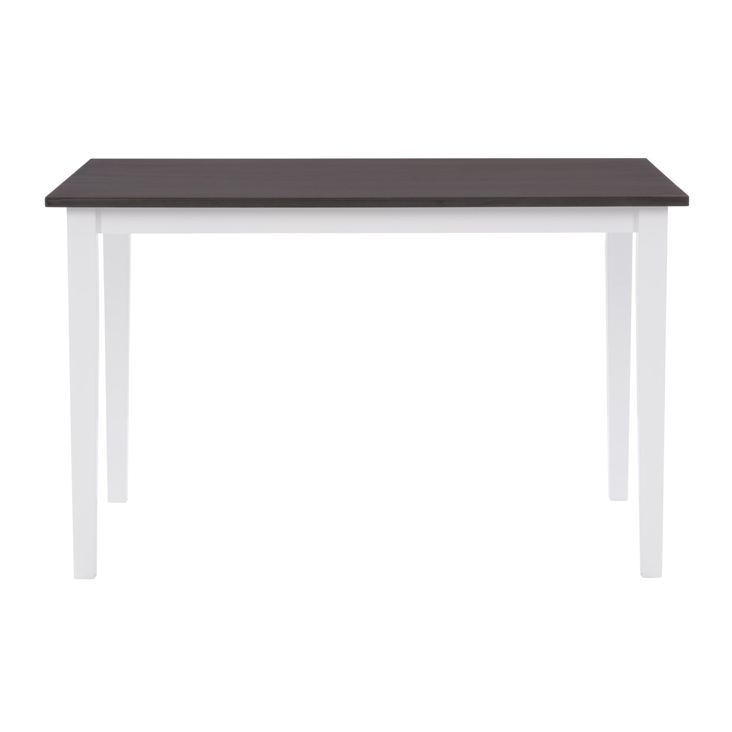 Grey and white dining table with sleek modern design, featuring a rectangular white tabletop and sturdy grey metal legs, perfect for contemporary dining rooms.