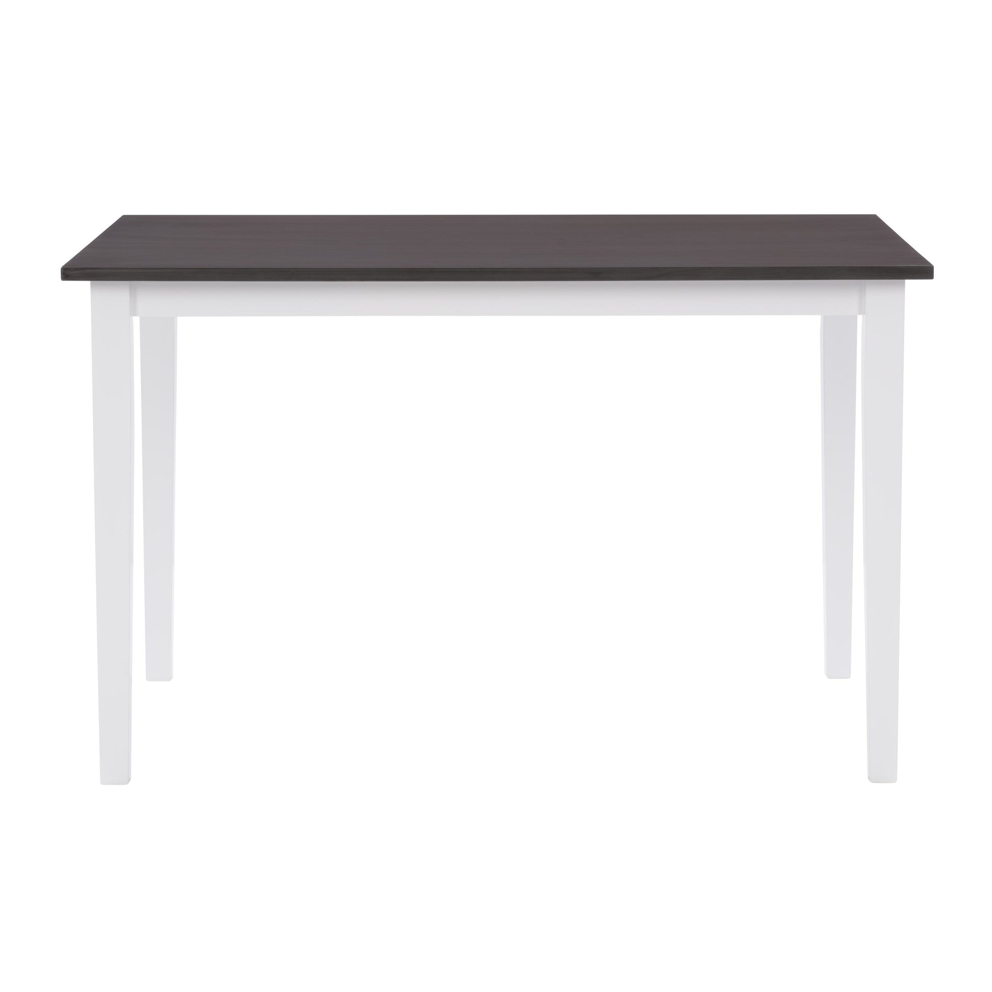 Grey and white dining table with sleek modern design, featuring a rectangular white tabletop and sturdy grey metal legs, perfect for contemporary dining rooms.