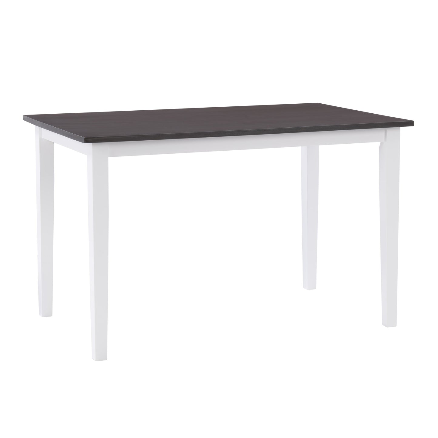 Grey and white dining table with a sleek rectangular top, sturdy wooden legs, and a minimalist design perfect for modern dining rooms.