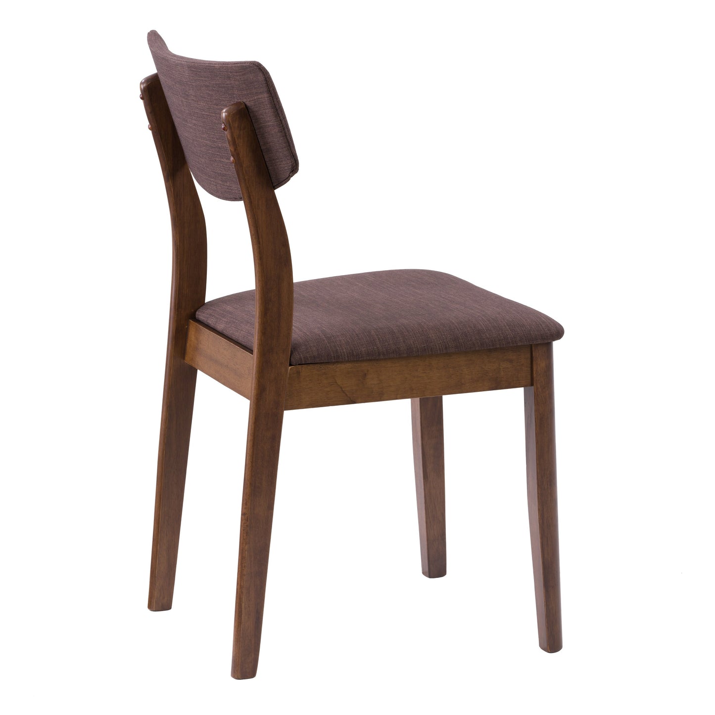 Walnut dining chairs set of 2 with sleek, curved backs, dark walnut wood finish, and cushioned seats in light grey fabric, perfect for modern or contemporary dining rooms.