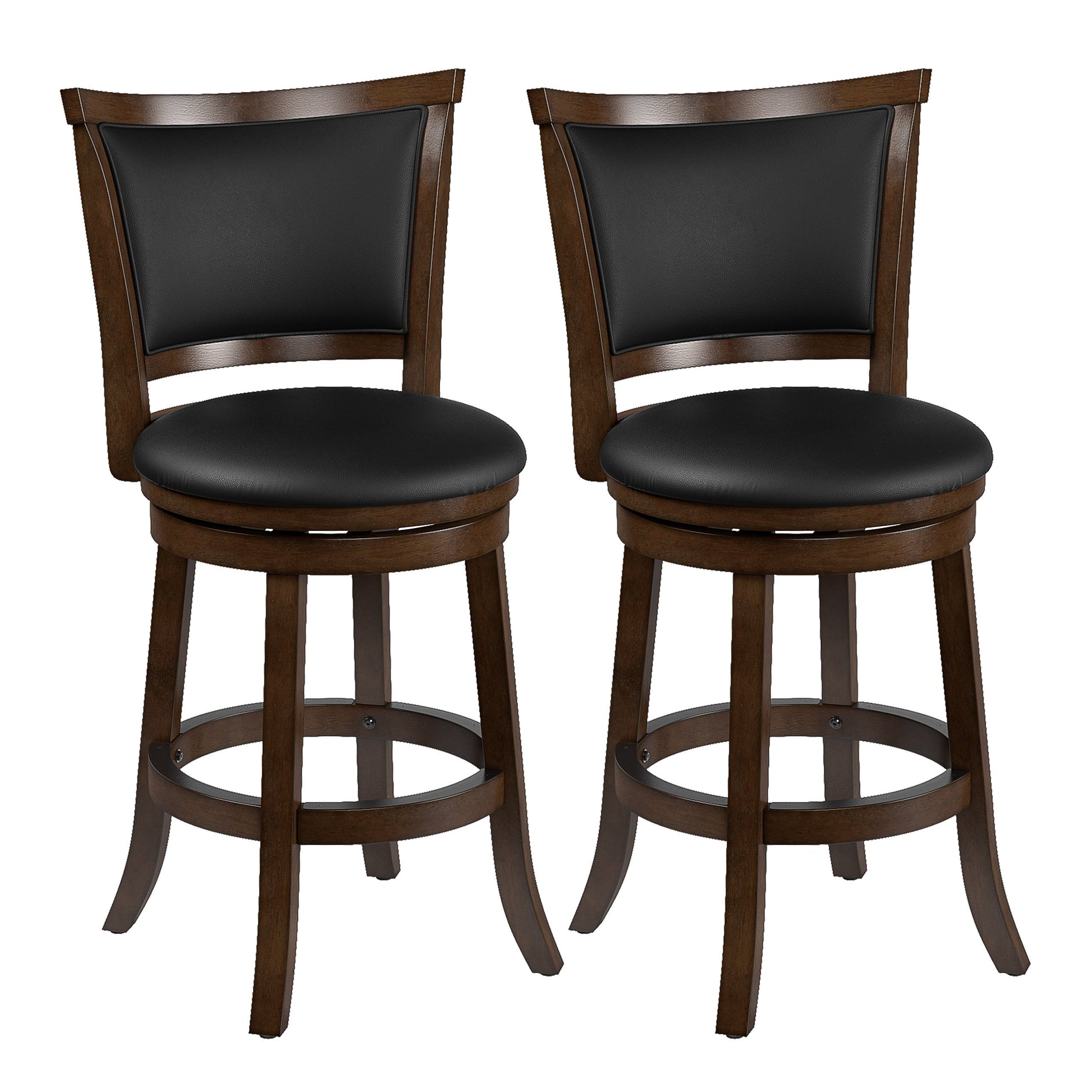 Modern counter height bar stools set of 2 with wooden seats, black metal frames, and footrests. Ideal for kitchen islands or home bars, combining rustic wood texture and industrial design.