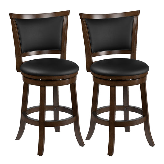 Modern counter height bar stools set of 2 with wooden seats, black metal frames, and footrests. Ideal for kitchen islands or home bars, combining rustic wood texture and industrial design.