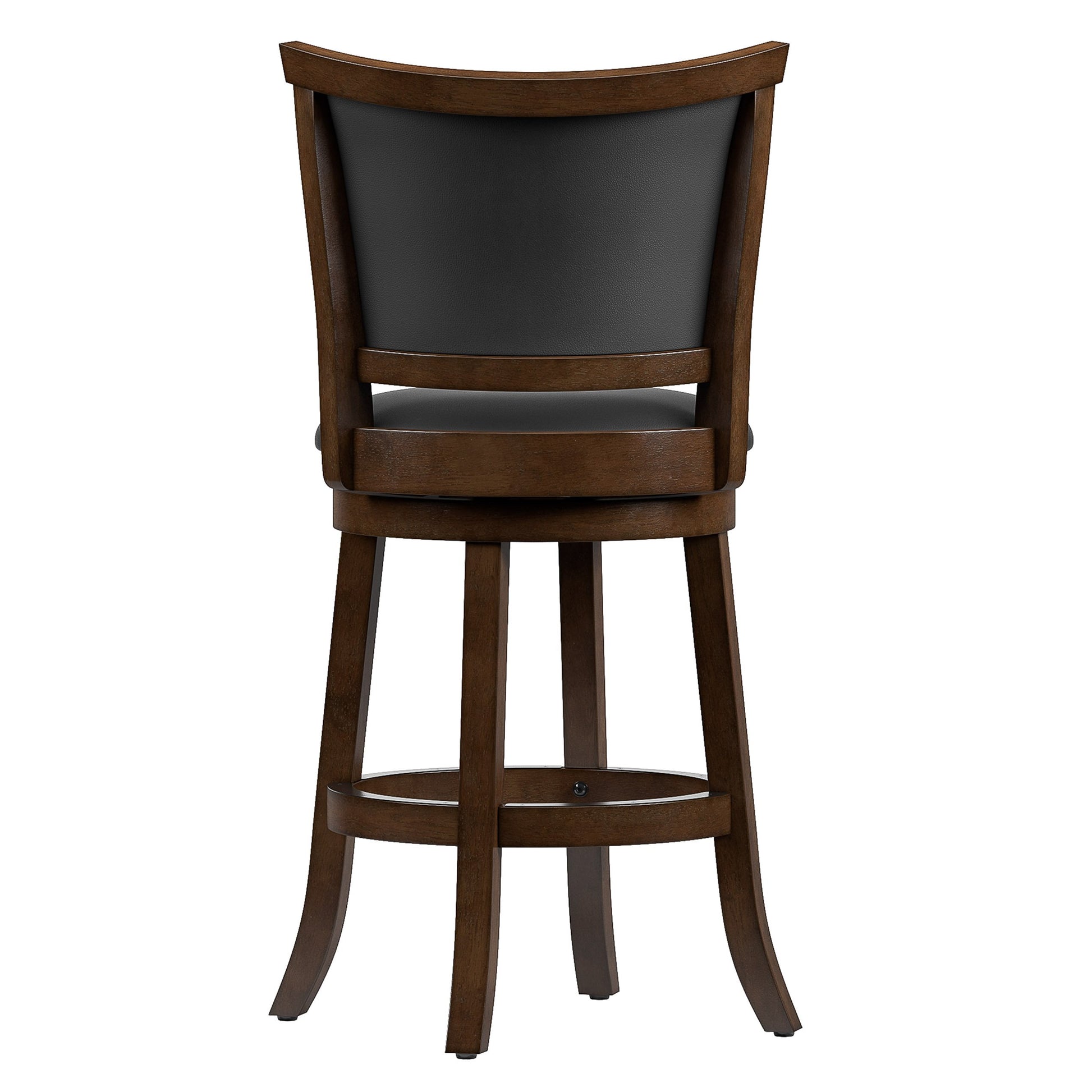 Set of 2 counter height bar stools with black metal legs and dark walnut wooden seats, featuring a sleek, minimalist design perfect for modern kitchens or home bars.