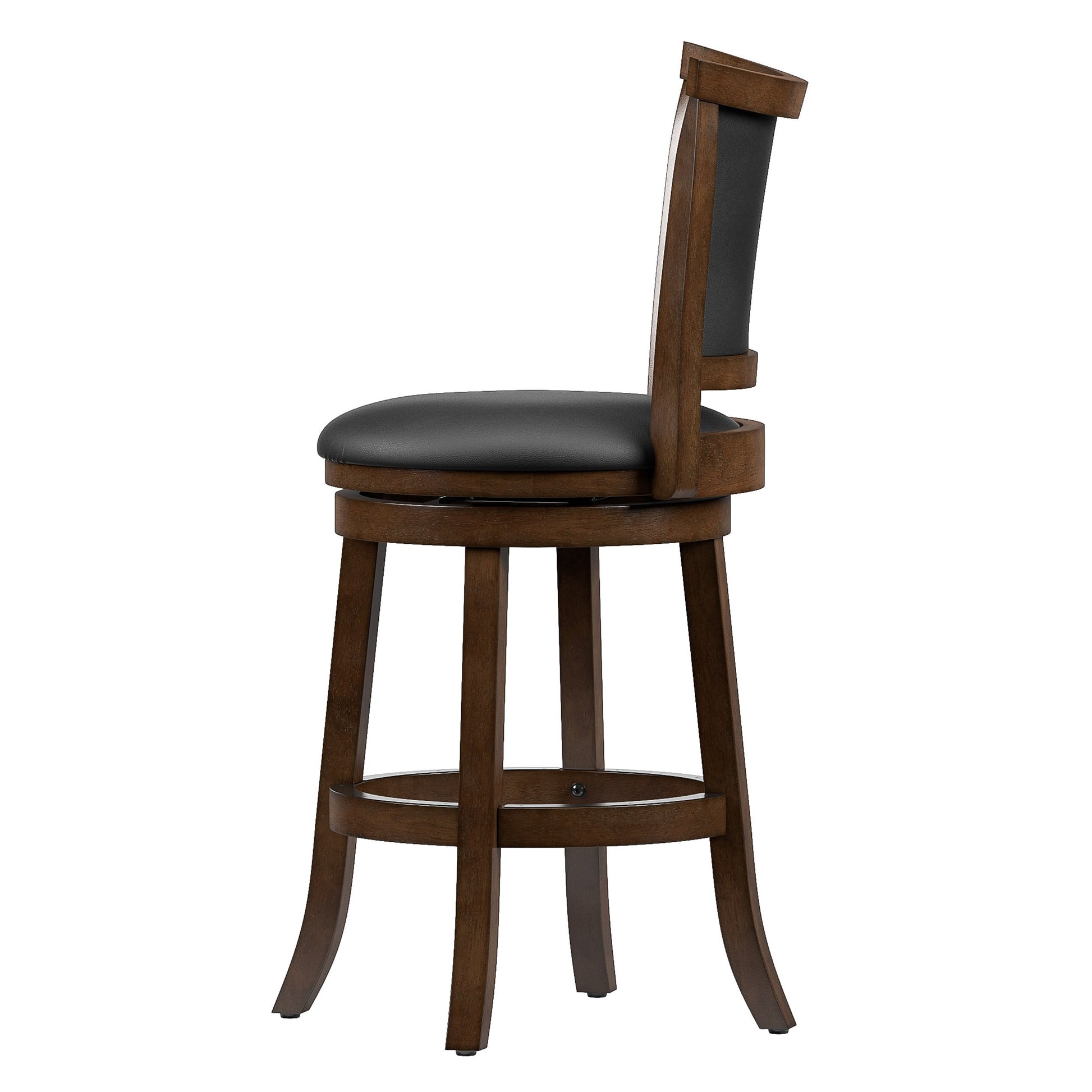 Set of 2 counter height bar stools with dark brown faux leather seats, black metal frames, and footrests. Ideal for kitchen islands or home bars. Sturdy construction with sleek, modern design.