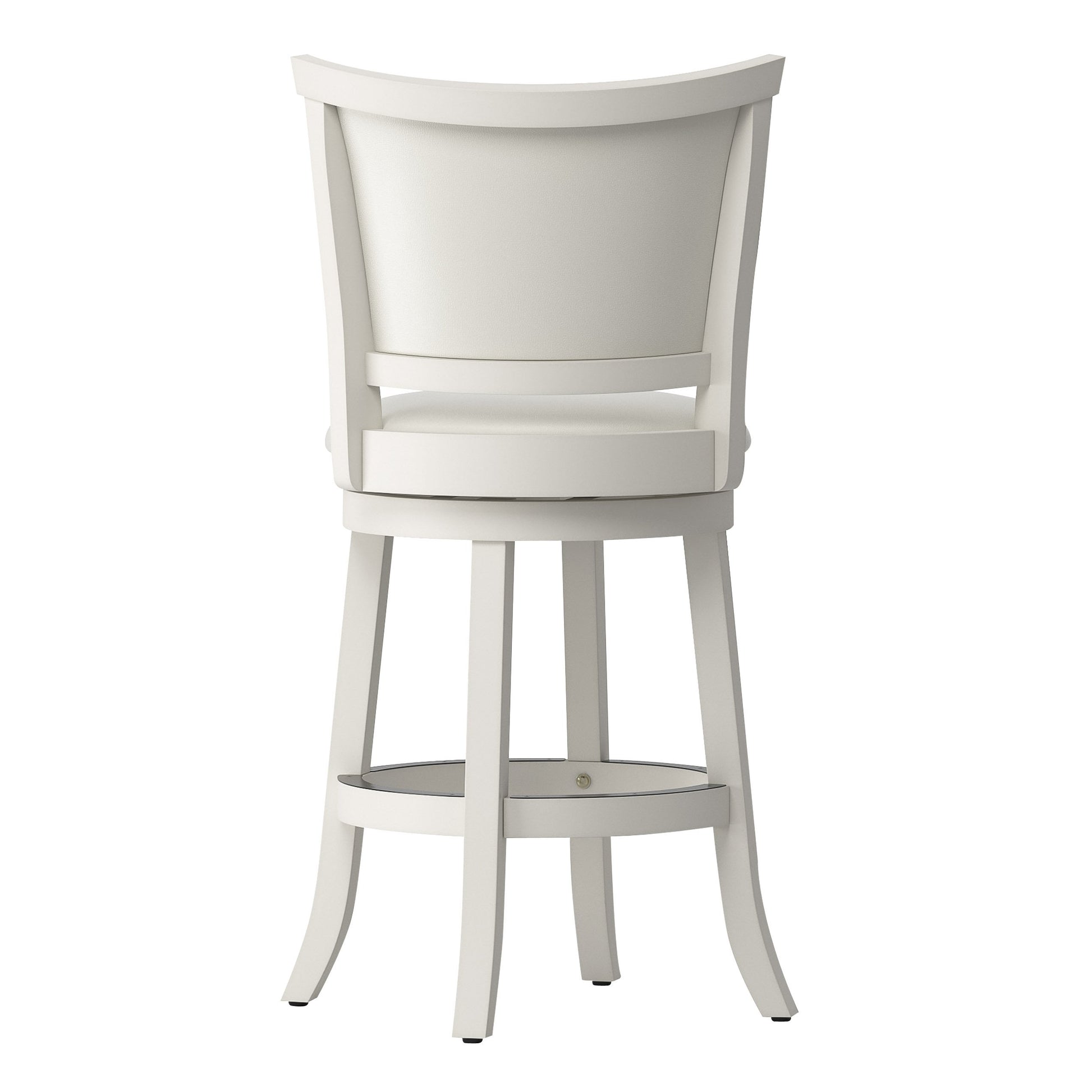 Set of two counter height bar stools with dark walnut wood frames, black cushioned seats, and slatted backrests. Ideal for kitchen islands or home bars, offering a blend of comfort and modern style.